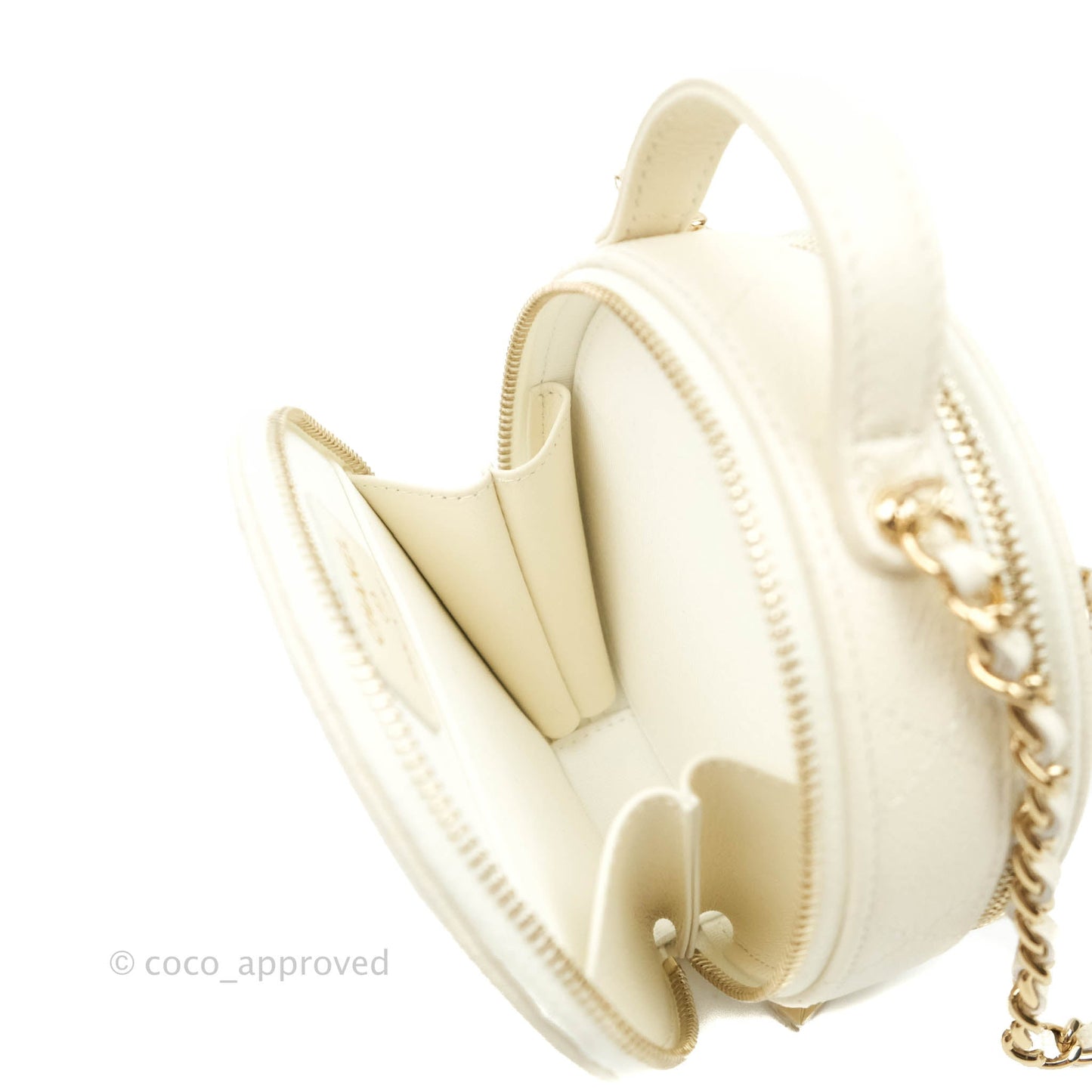 Chanel Mini Round Vanity Bag with Handle Ivory Caviar Gold Hardware 22C