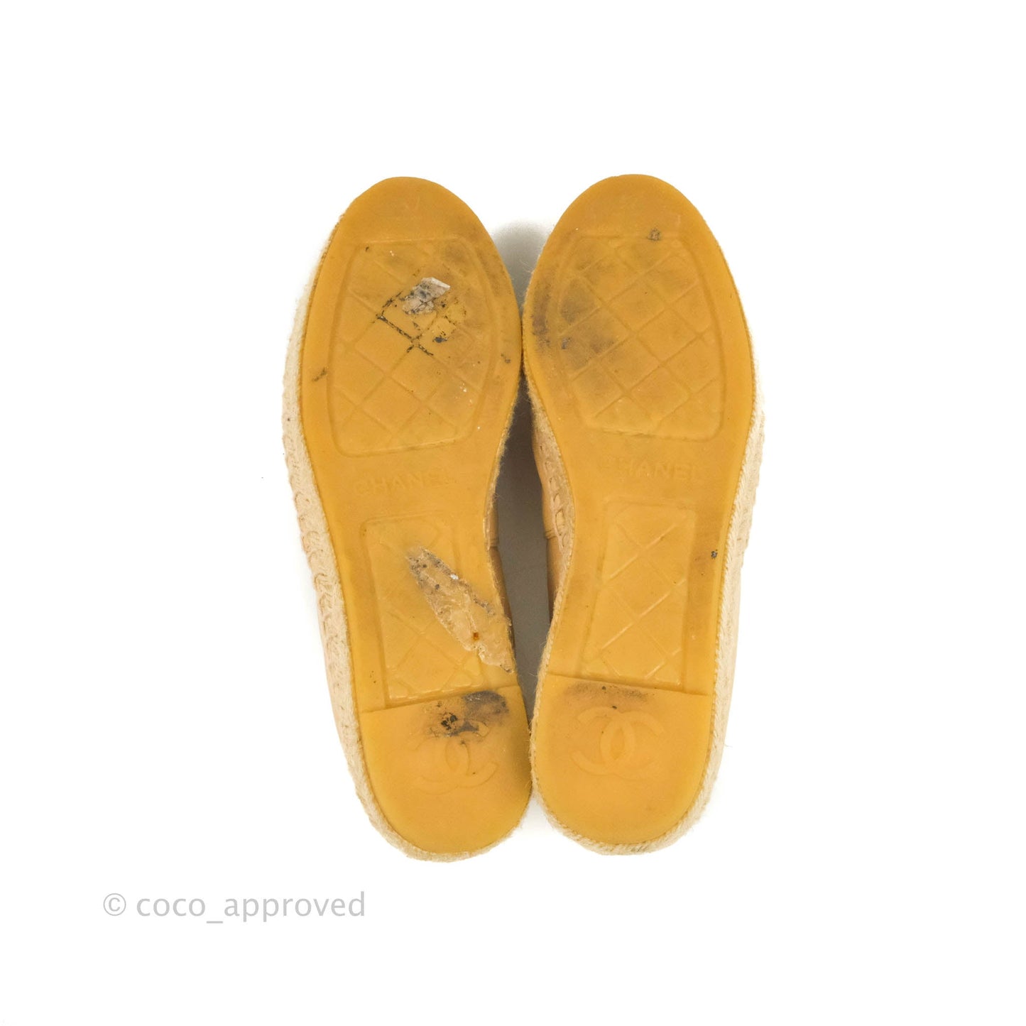 Chanel Espadrille Beige Black Leather Size 37