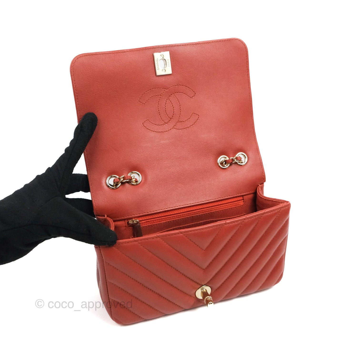 Chanel Small Statement Chevron Flap Bag Red Calfskin Gold Hardware