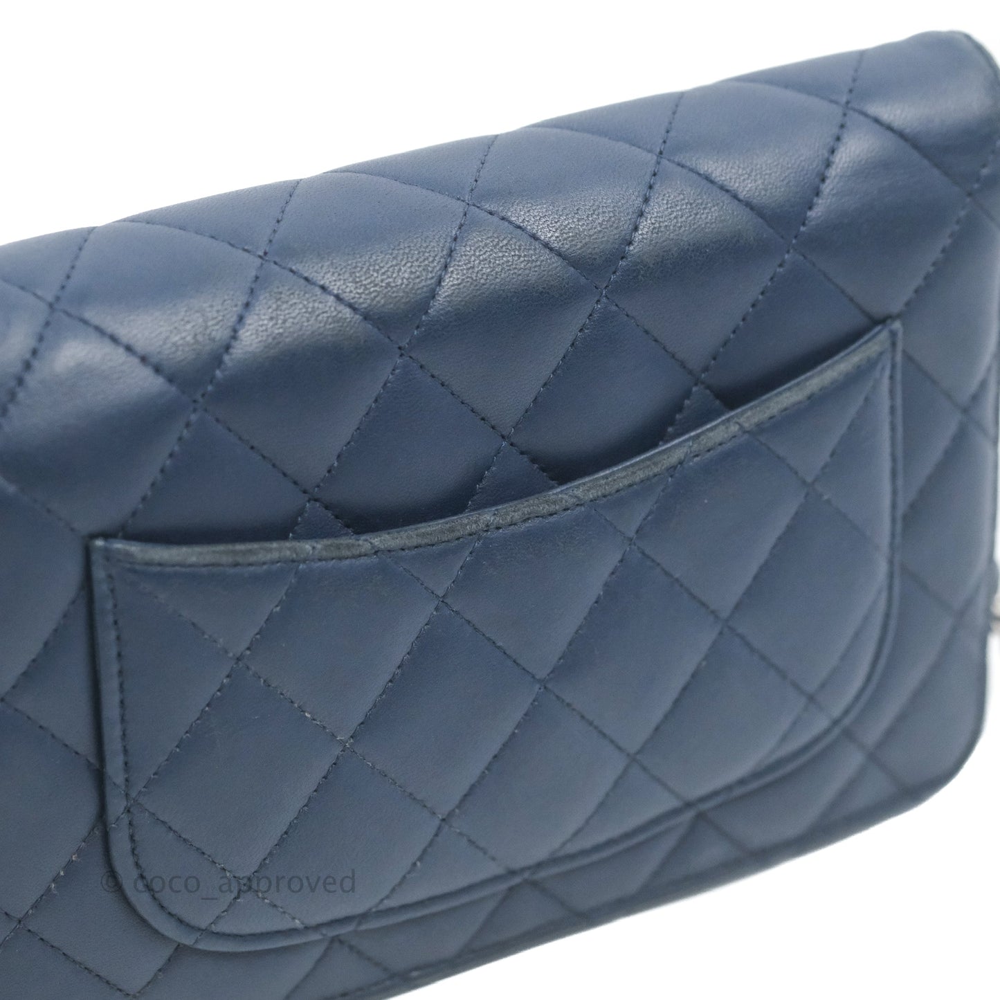 Chanel Quilted Classic Wallet on Chain WOC Navy Lambskin Silver Hardware