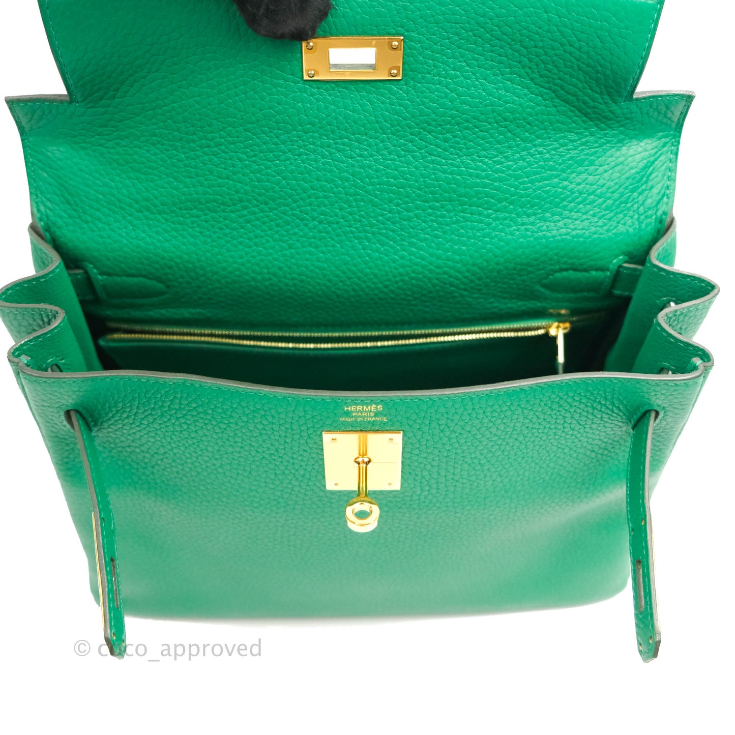 Hermès Retourne Taurillon Kelly 28 Vert Vertigo Clemence Gold Hardware