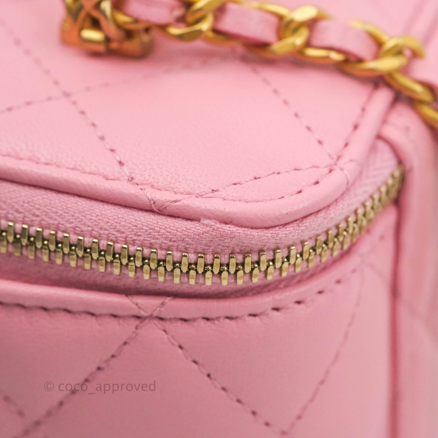 Chanel Vanity Rectangular with Top Handle Pick Me Up Pink Lambskin Aged Gold Hardware 22S