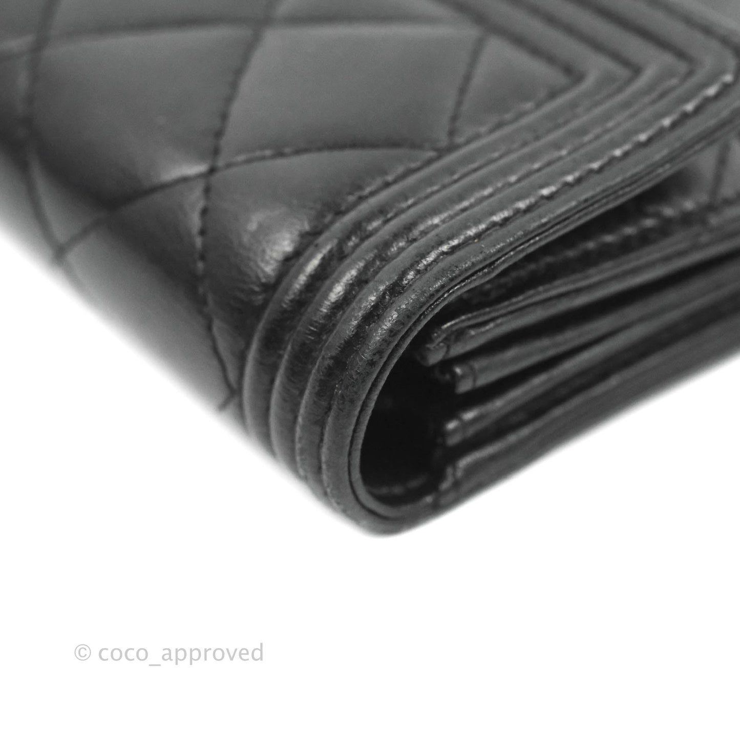 Chanel Quilted Boy Flap Long Wallet Black Lambskin Ruthentium Hardware