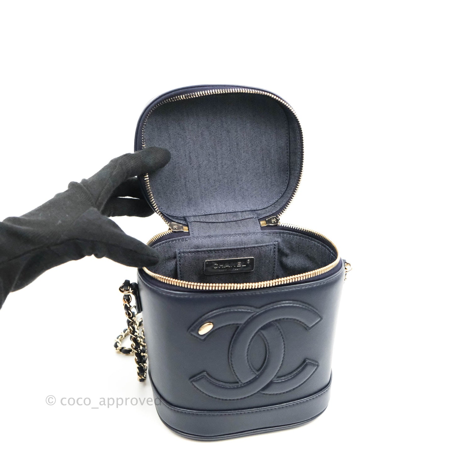 Chanel CC Mania Vanity Case Navy Lambskin Gold Hardware