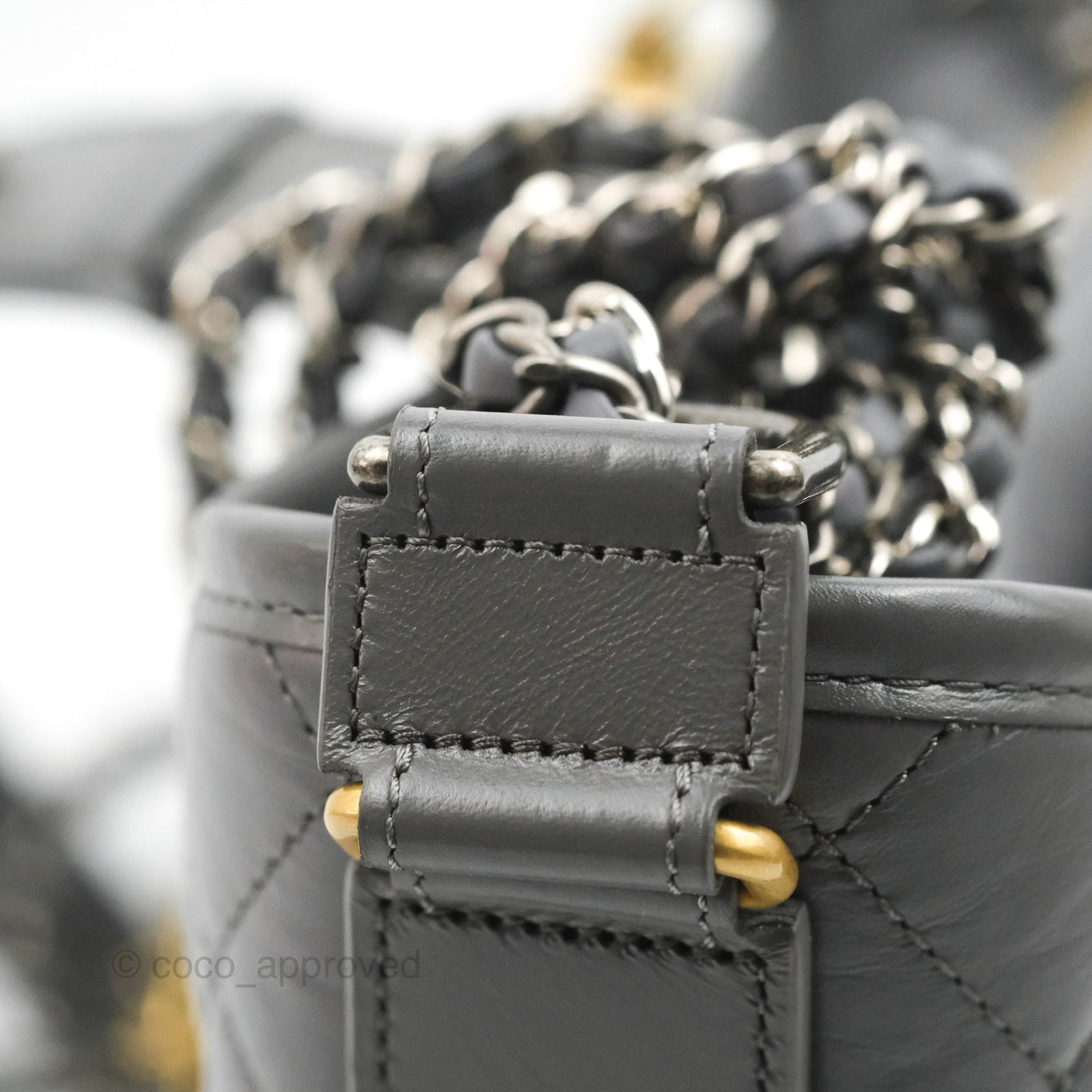 Chanel Quilted Small Gabrielle Hobo Grey Calfskin Mixed Hardware