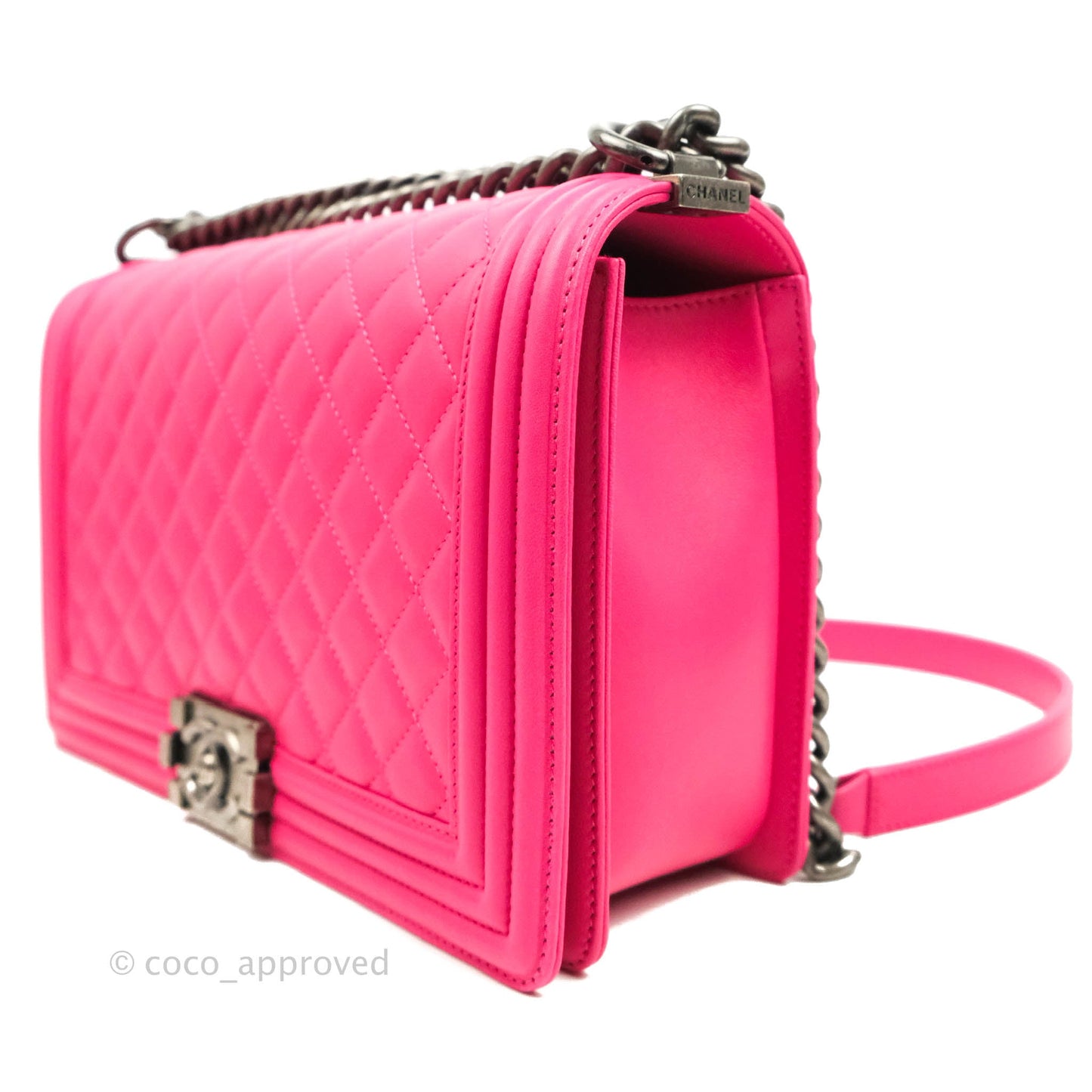 Chanel Quilted New Medium Boy Dark Pink Lambskin Ruthenium Hardware