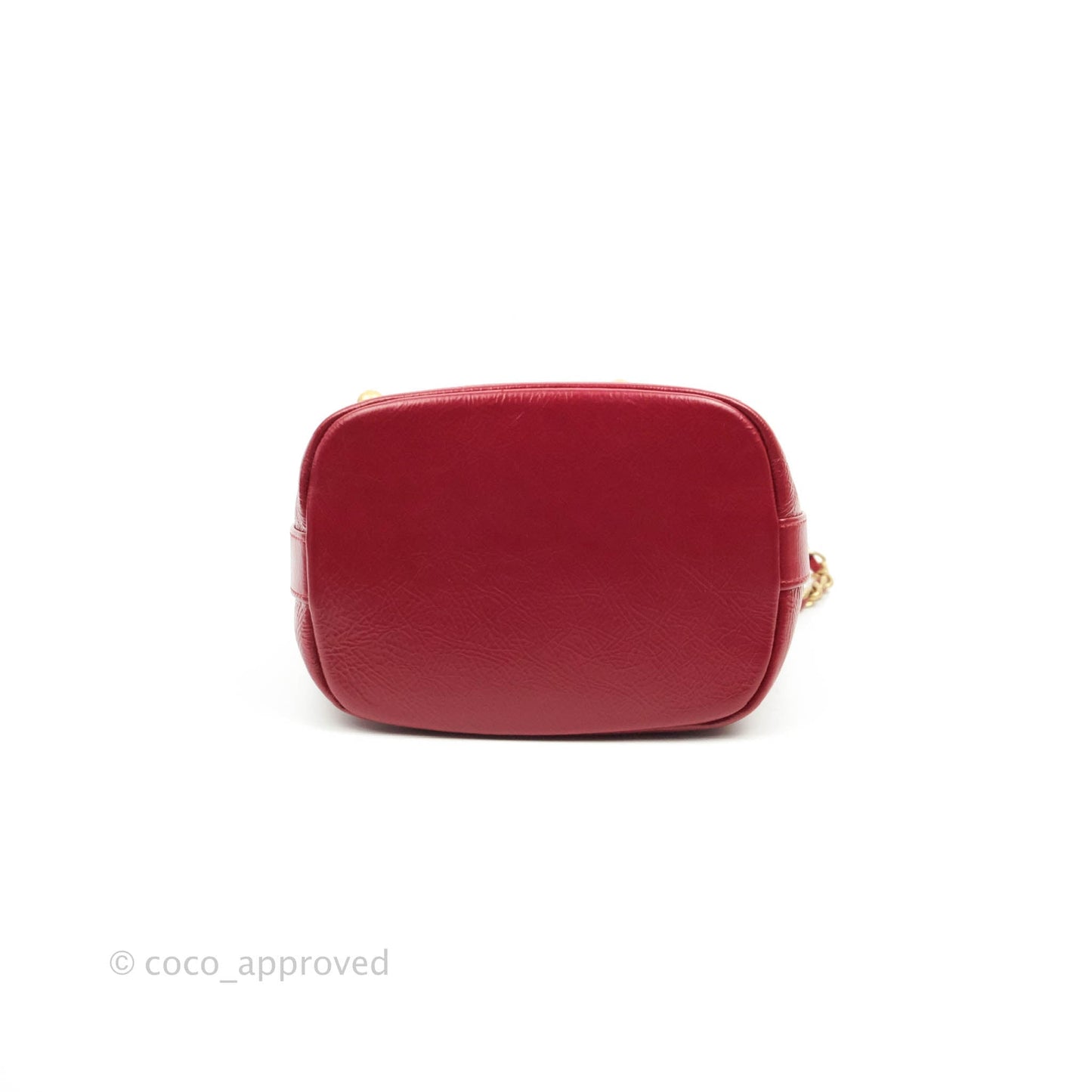 Chanel Shiny Aged Calfskin CC Chain Mini Drawstring Bag Red