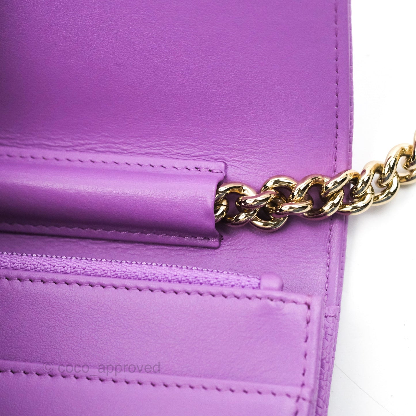 Chanel Quilted Boy Wallet on Chain WOC Purple Caviar Gold Hardware