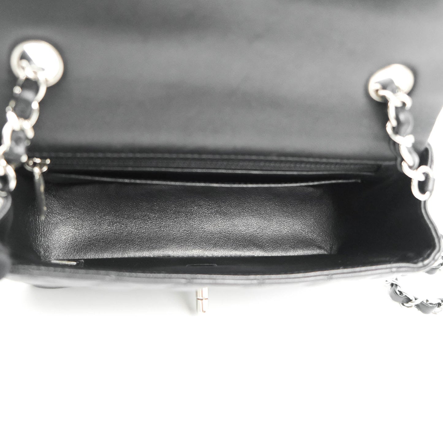 Chanel Quilted Mini Rectangular Flap Black Lambskin Silver Hardware