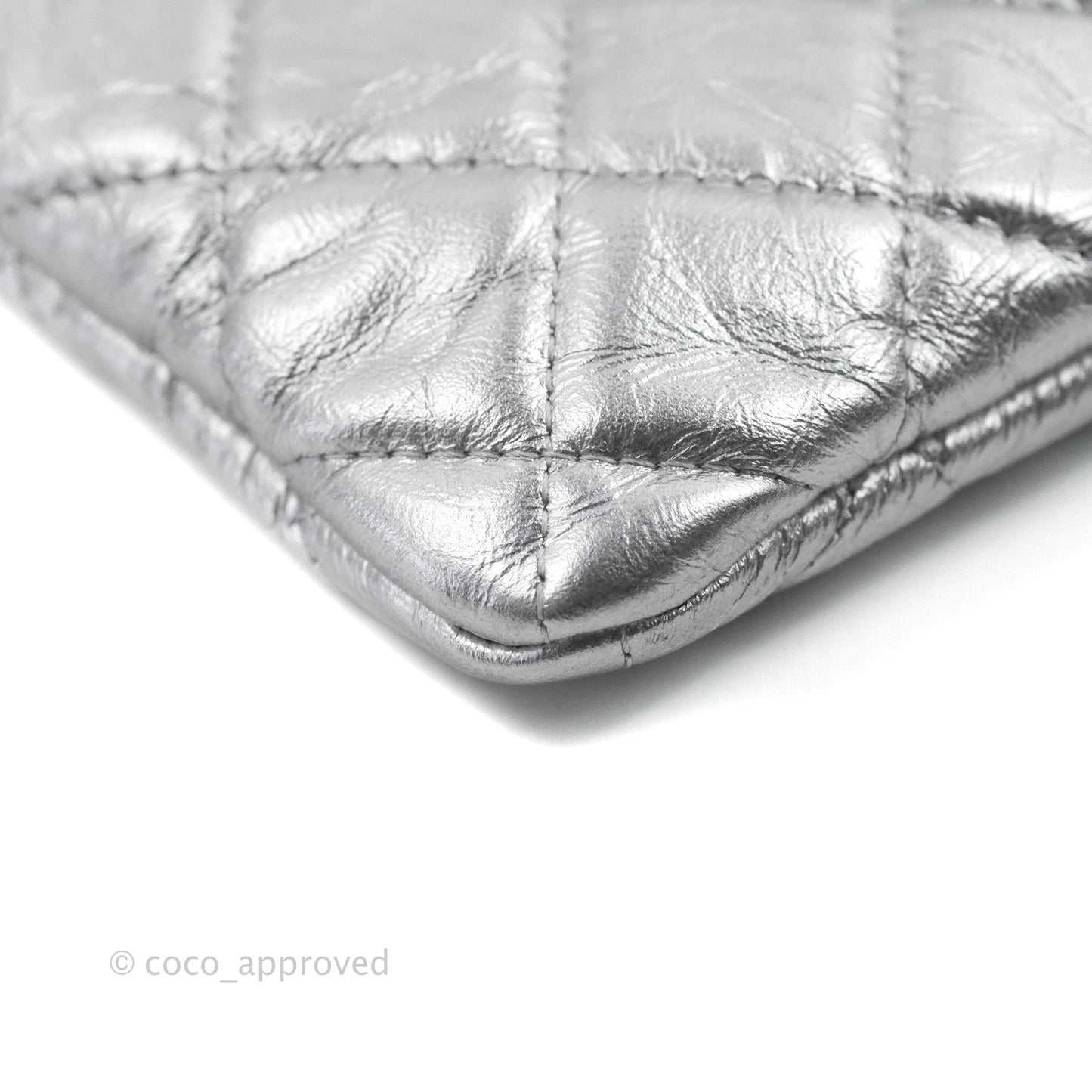 Chanel Quilted Large O Case Metallic Silver With Charms