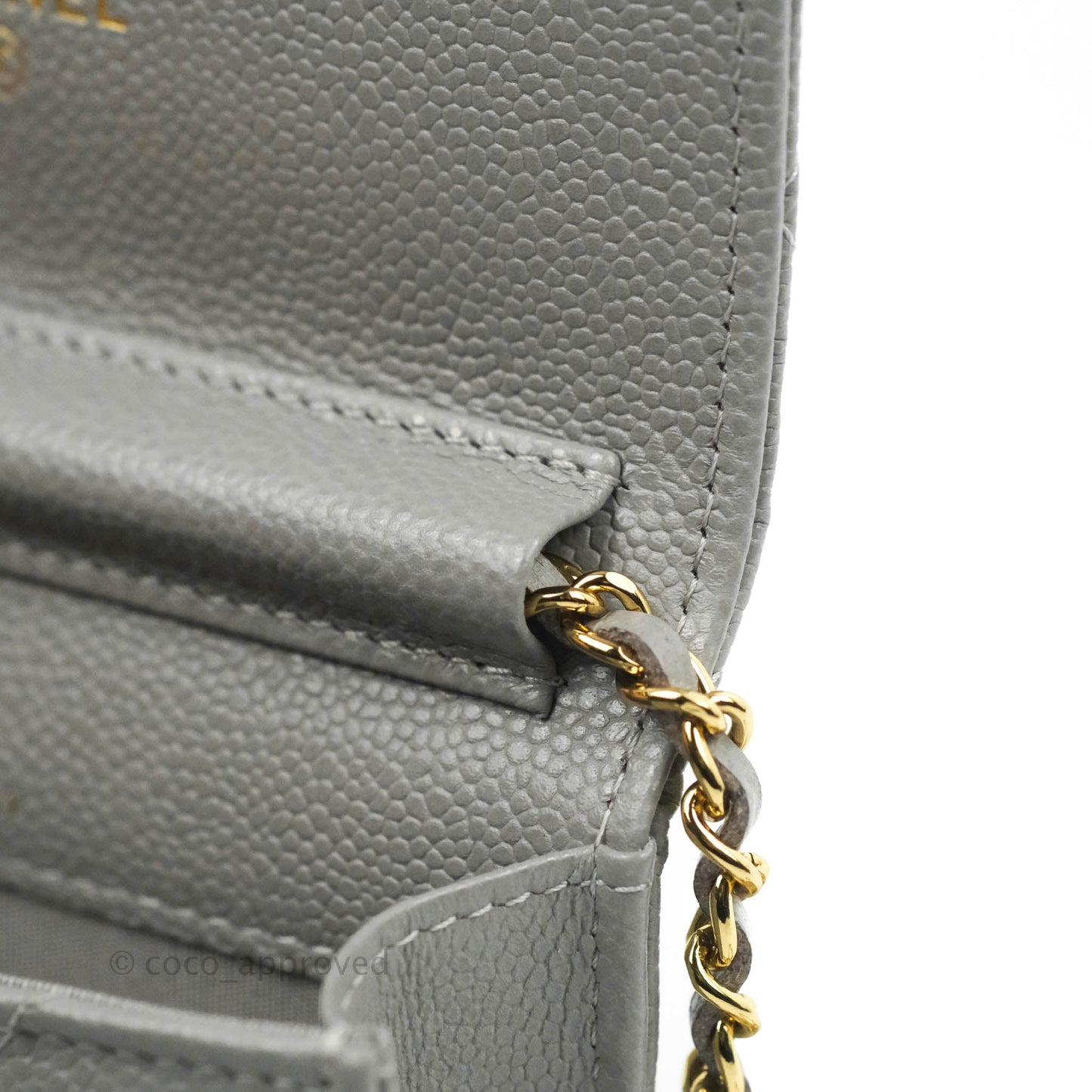 Chanel Miss Coco Clutch With Chain Quilted Grey Caviar Gold Hardware