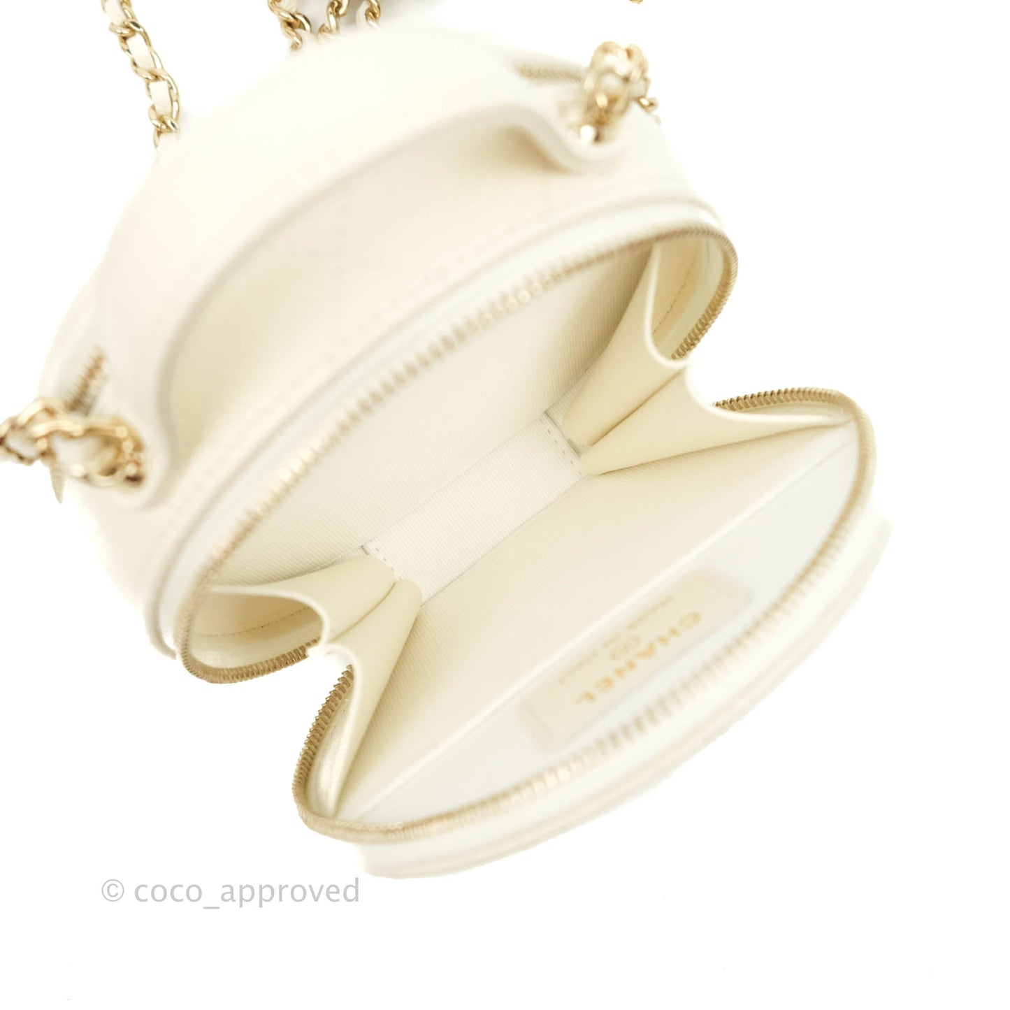 Chanel Mini Round Vanity Bag with Handle Ivory Caviar Gold Hardware 22C