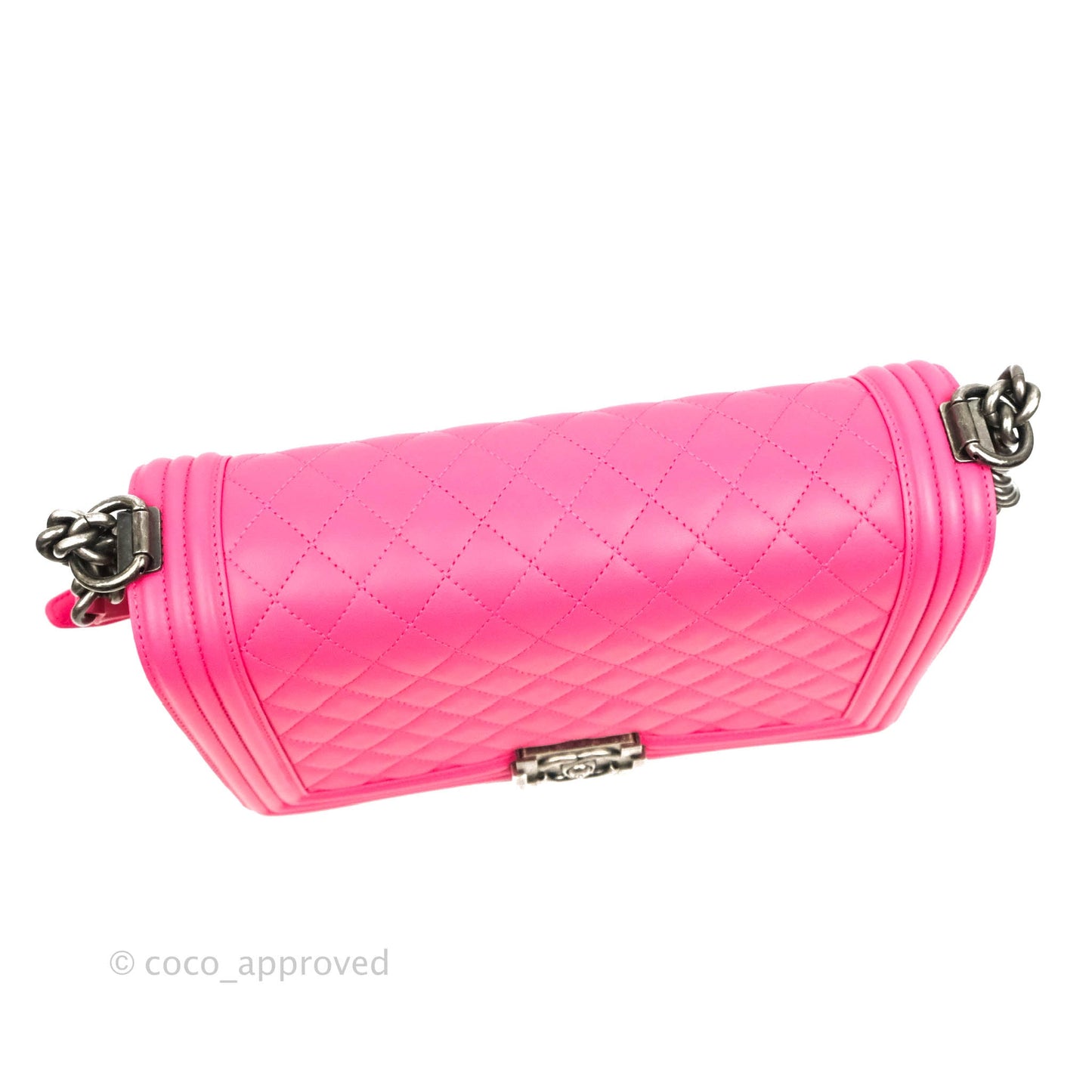 Chanel Quilted New Medium Boy Dark Pink Lambskin Ruthenium Hardware