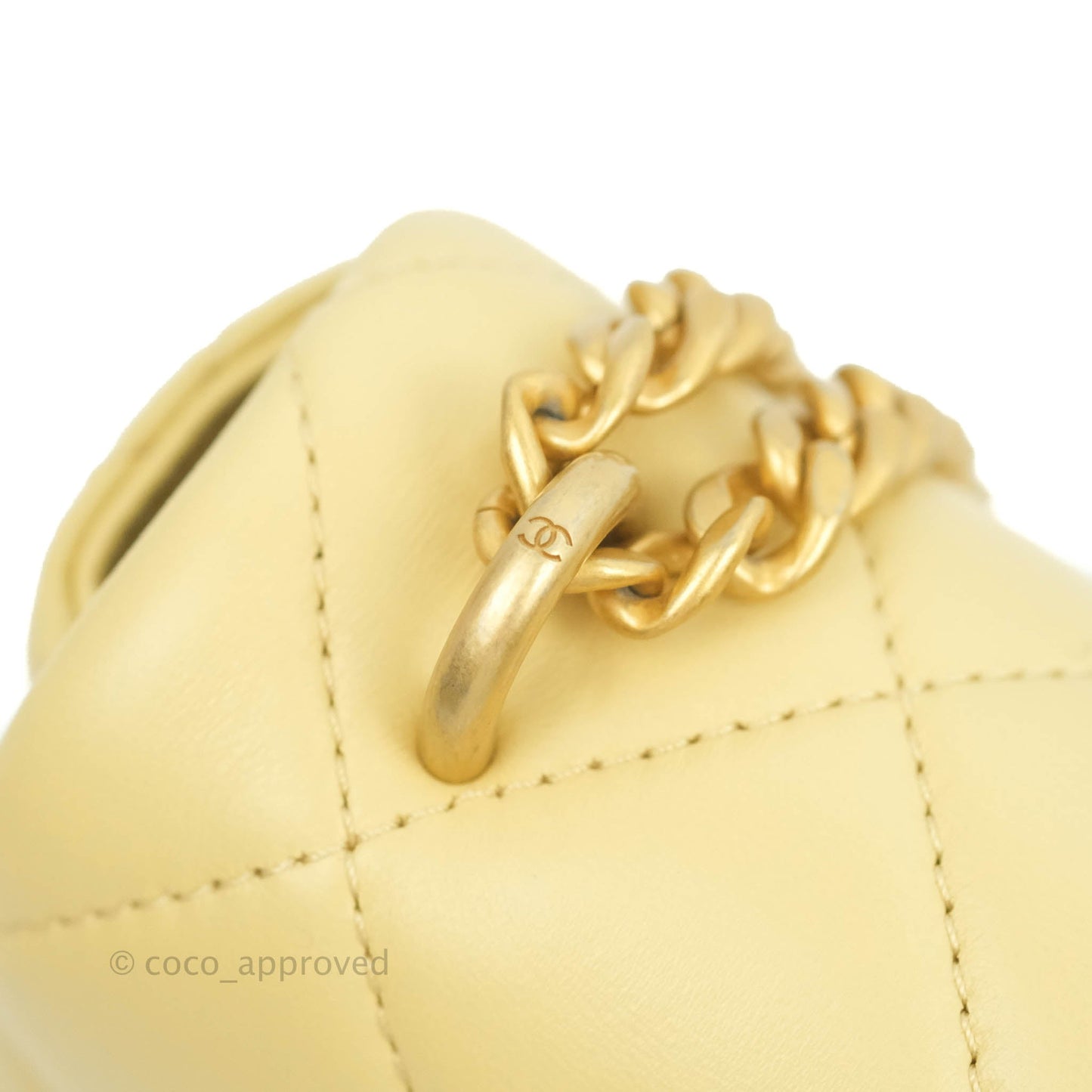 Chanel Enamel Quilted Pending CC Mini Square Flap Yellow Lambskin Aged Gold Hardware 22P