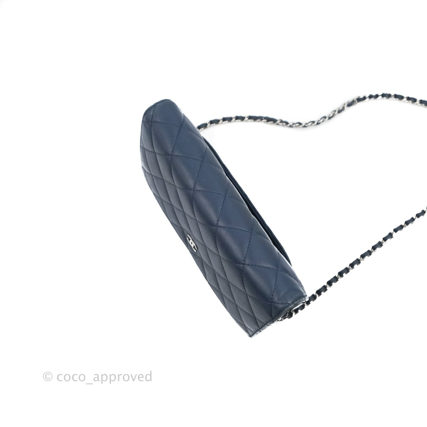 Chanel Quilted Classic Wallet on Chain WOC Navy Lambskin Silver Hardware