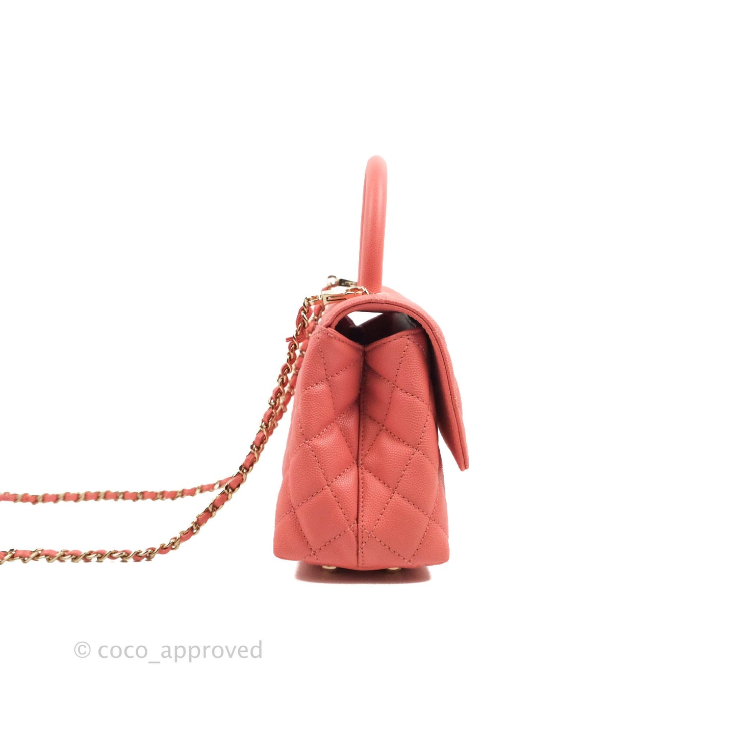 Chanel Small Quilted Coco Handle Coral Pink Caviar Gold Hardware