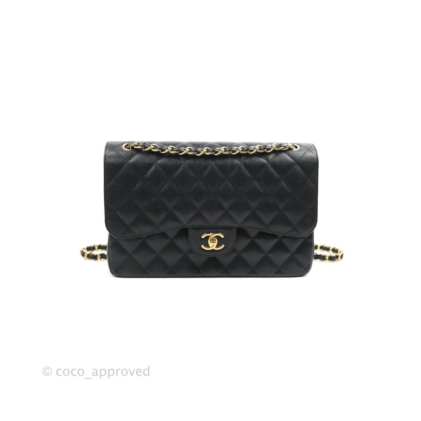 Chanel Quilted Jumbo Double Flap Black Caviar Gold Hardware⁣⁣
