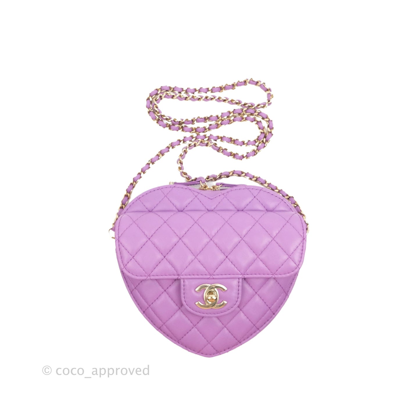 Chanel Large Heart Bag Purple Lambskin Gold Hardware 22S