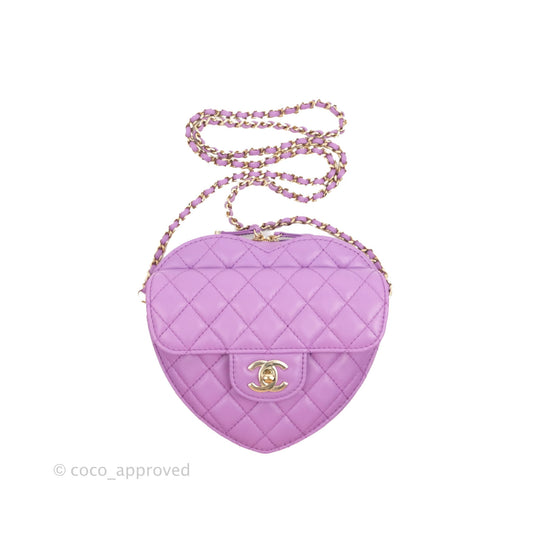 Chanel Large Heart Bag Purple Lambskin Gold Hardware 22S