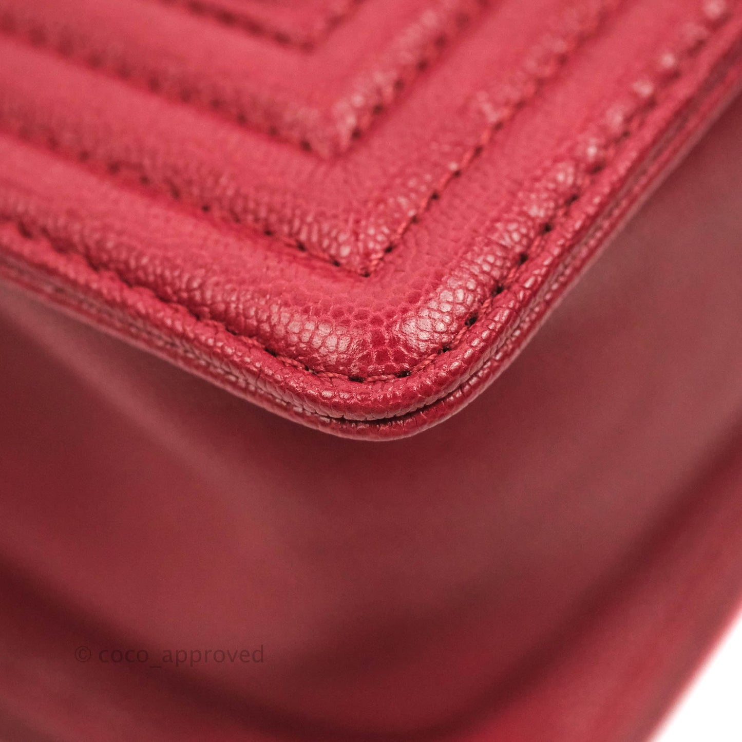 Chanel Small Chevron Boy Red Caviar Aged Gold Hardware