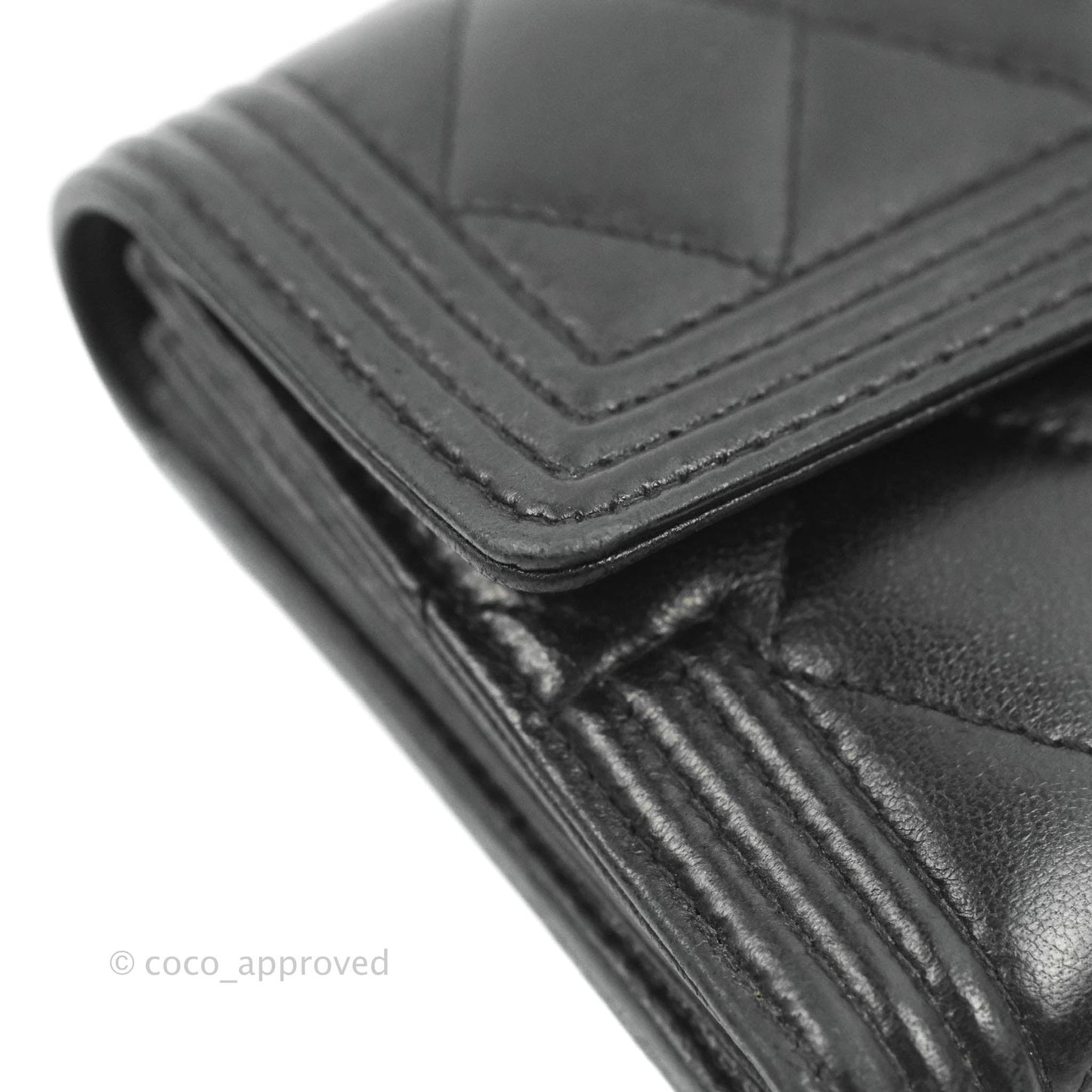 Chanel Quilted Boy Flap Long Wallet Black Lambskin Ruthentium Hardware