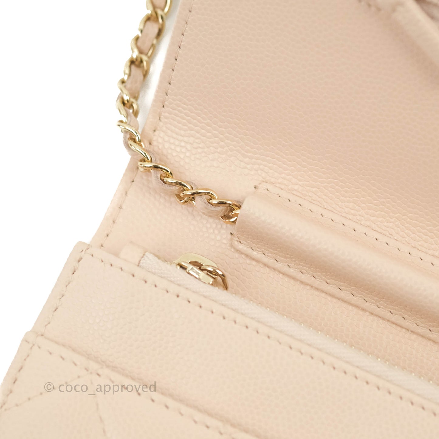Chanel Quilted Golden Class Wallet on Chain WOC Light Beige Caviar Gold Hardware