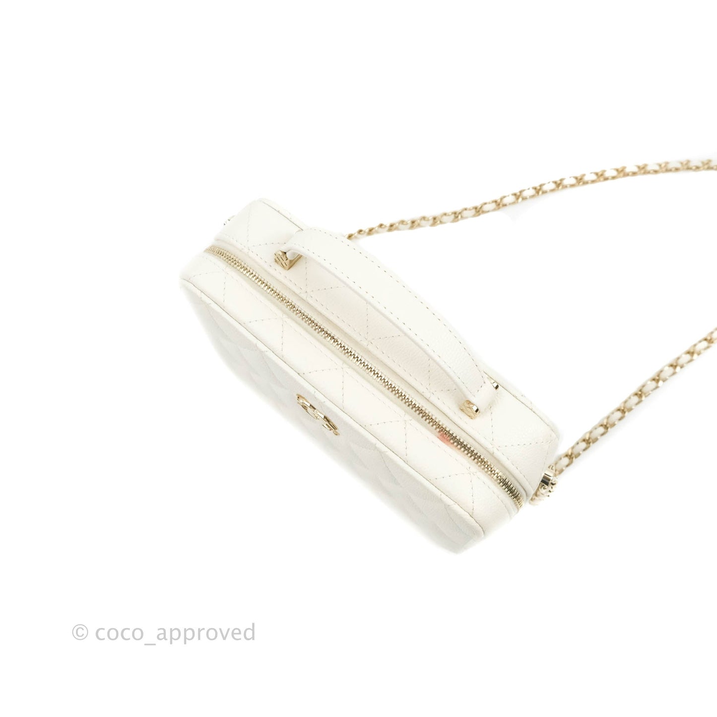 Chanel Quilted Top Handle Vanity White Caviar Gold Hardware