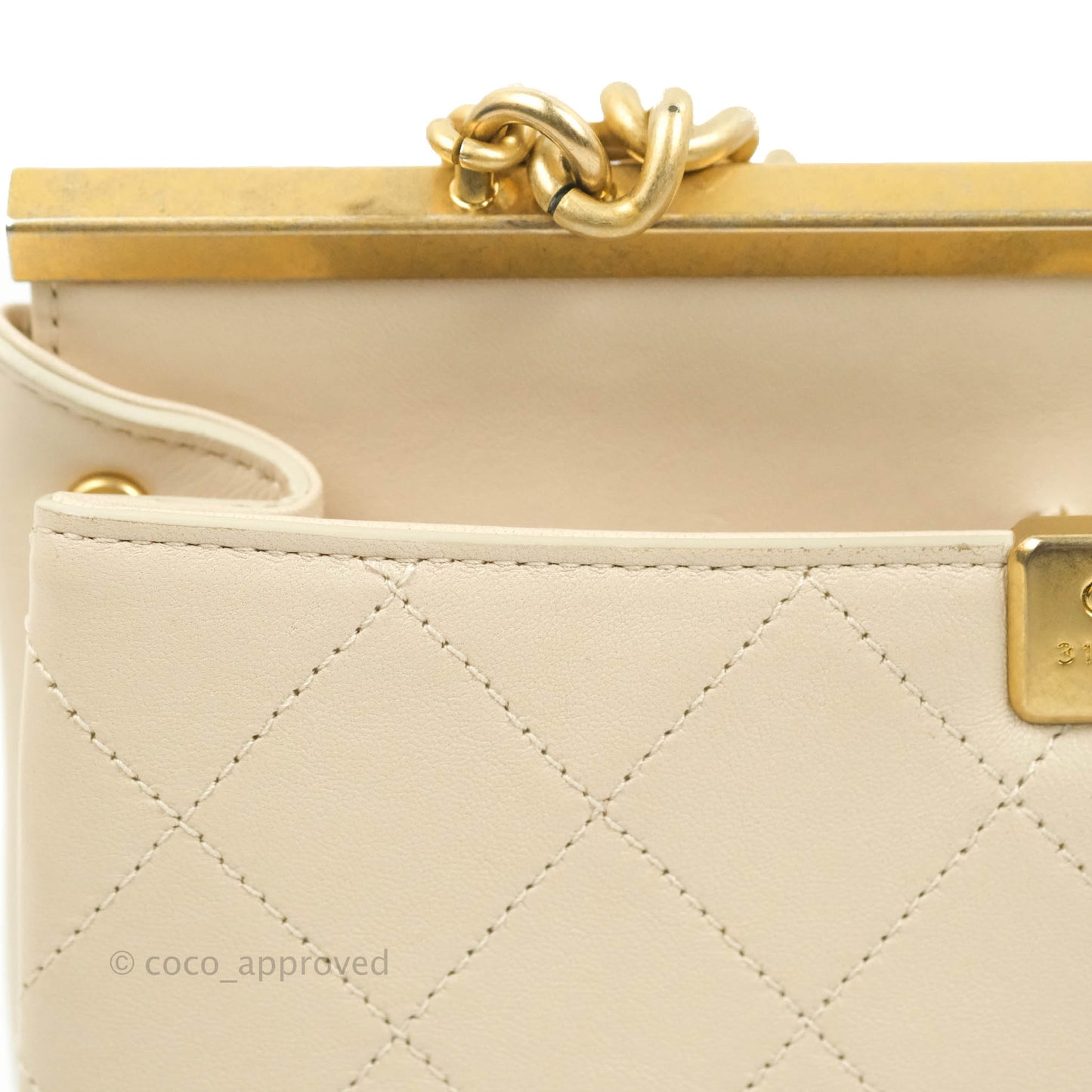 Chanel Small Flat Quilted Coco Luxe Flap Bag Light Beige Aged Gold Hardware