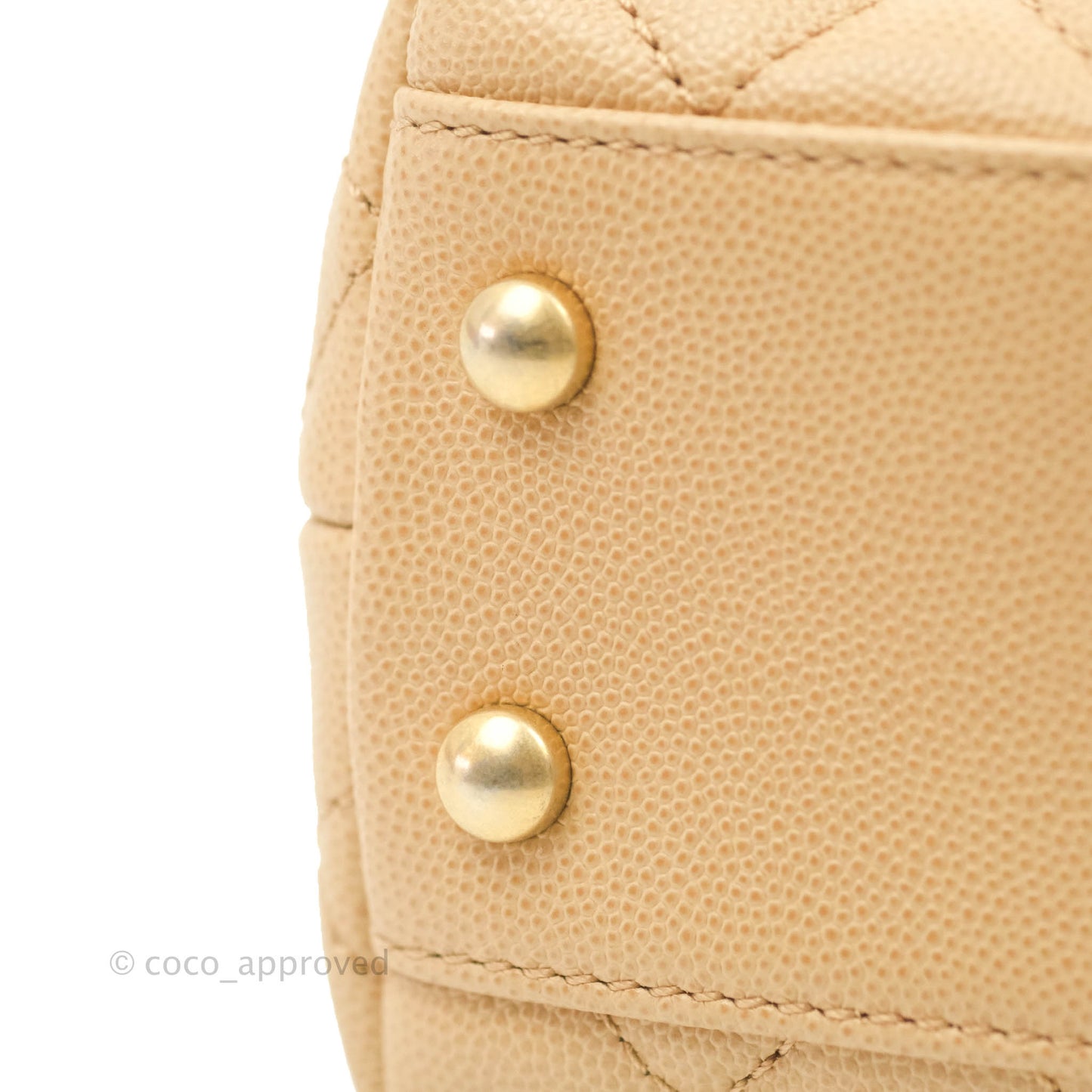 Chanel Small Coco Handle Quilted Beige Caviar Gold Hardware Lizard Embossed Handle