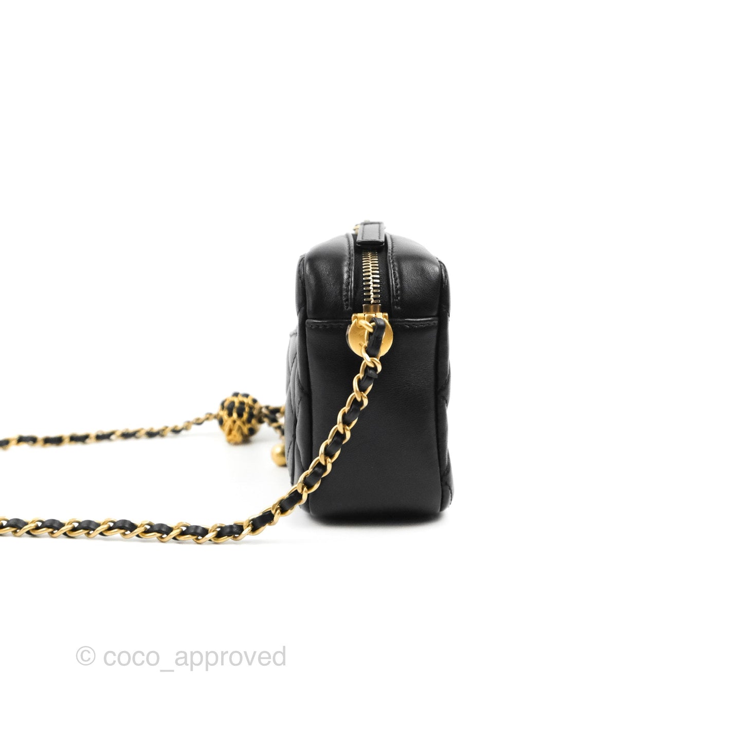 Chanel Quilted CC Pearl Crush Camera Case Black Lambskin Gold Hardware