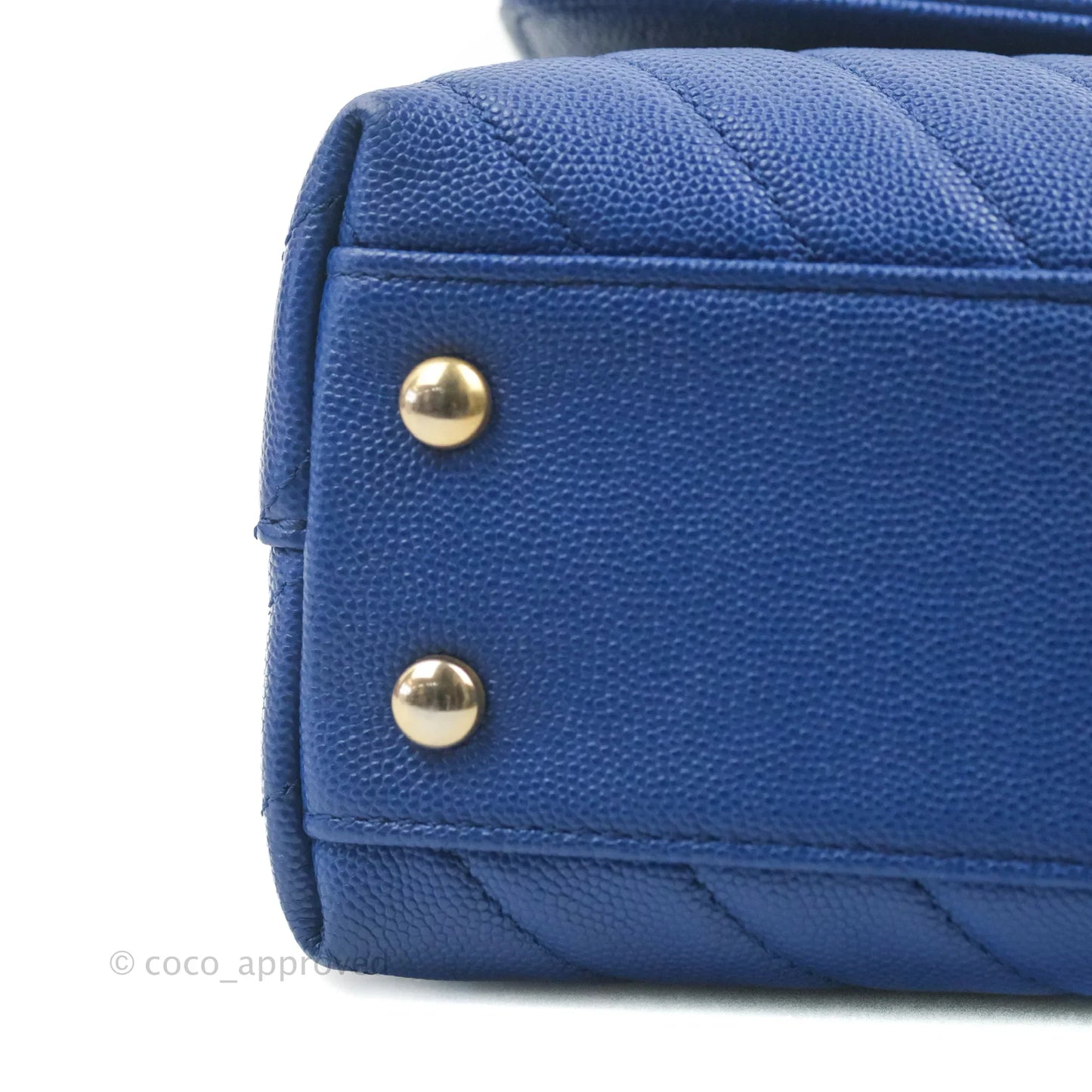 Chanel Small Coco Handle Chevron Blue Caviar Aged Gold Hardware