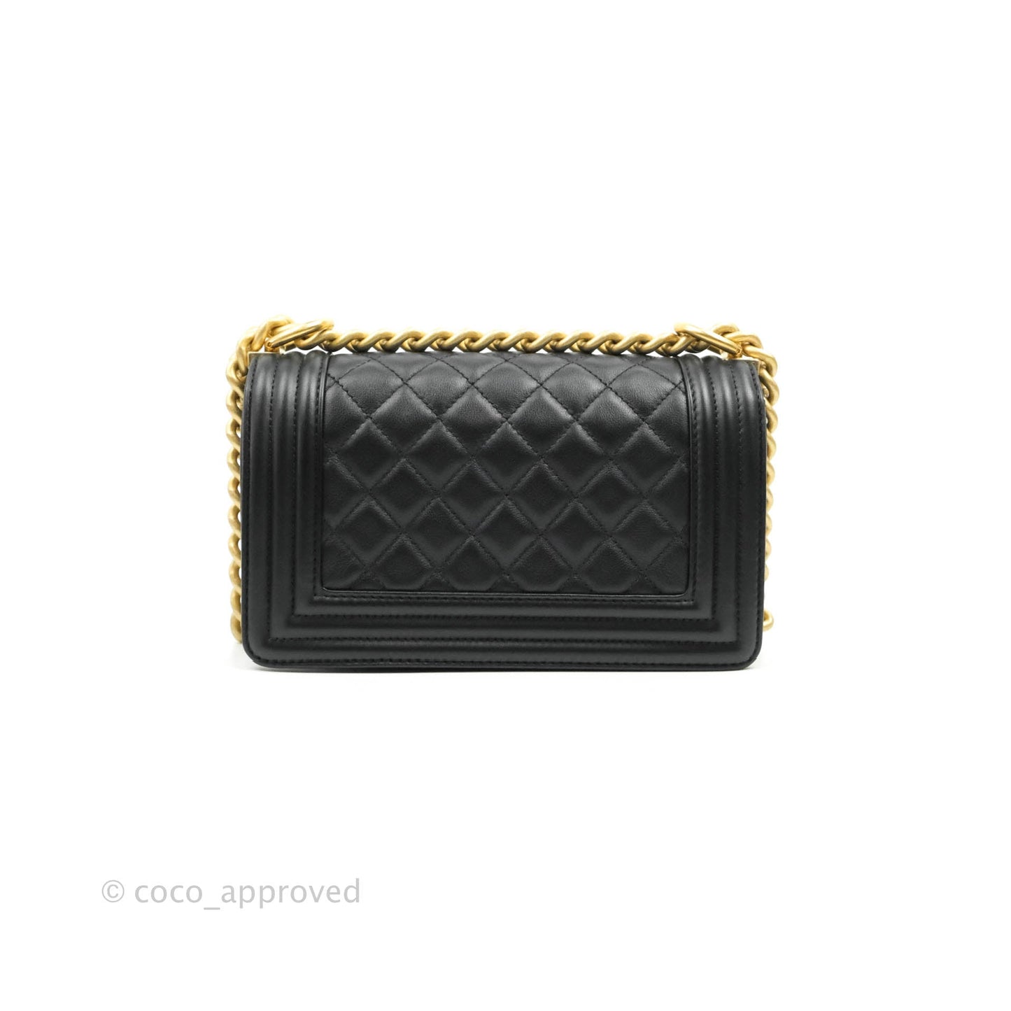 Chanel Boy Quilted Small Black Calfskin Aged Gold Hardware