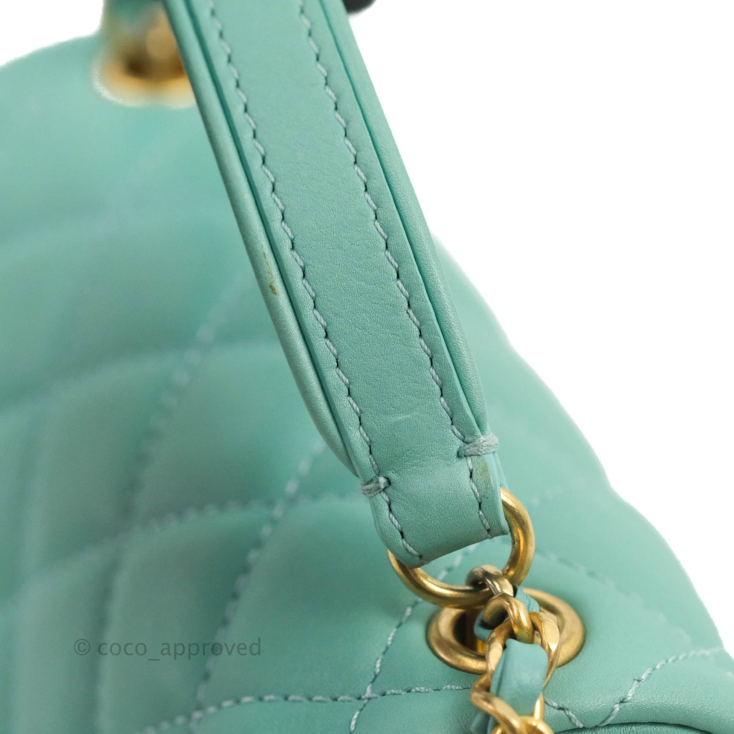 Chanel Quilted Small Day Trip Tiffany Blue Green Lambskin Aged Gold Hardware