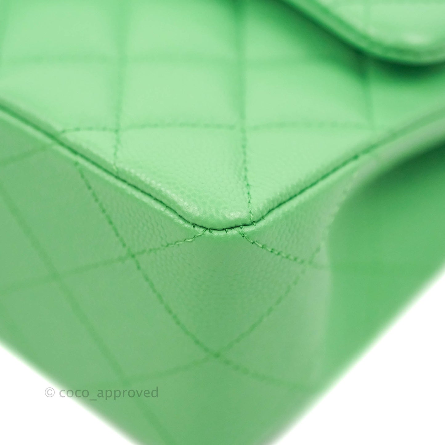 Chanel Small Classic Quilted Flap Green Caviar Gold Hardware