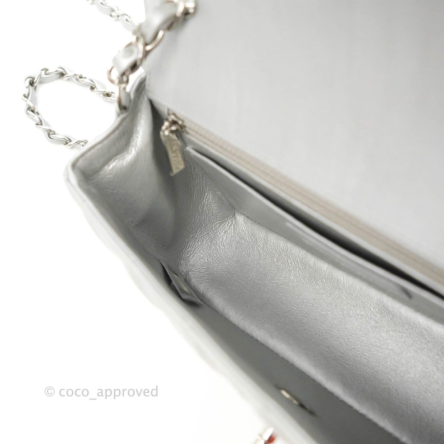 Chanel Quilted Mini Rectangular Silver Crumpled Calfskin Silver Hardware