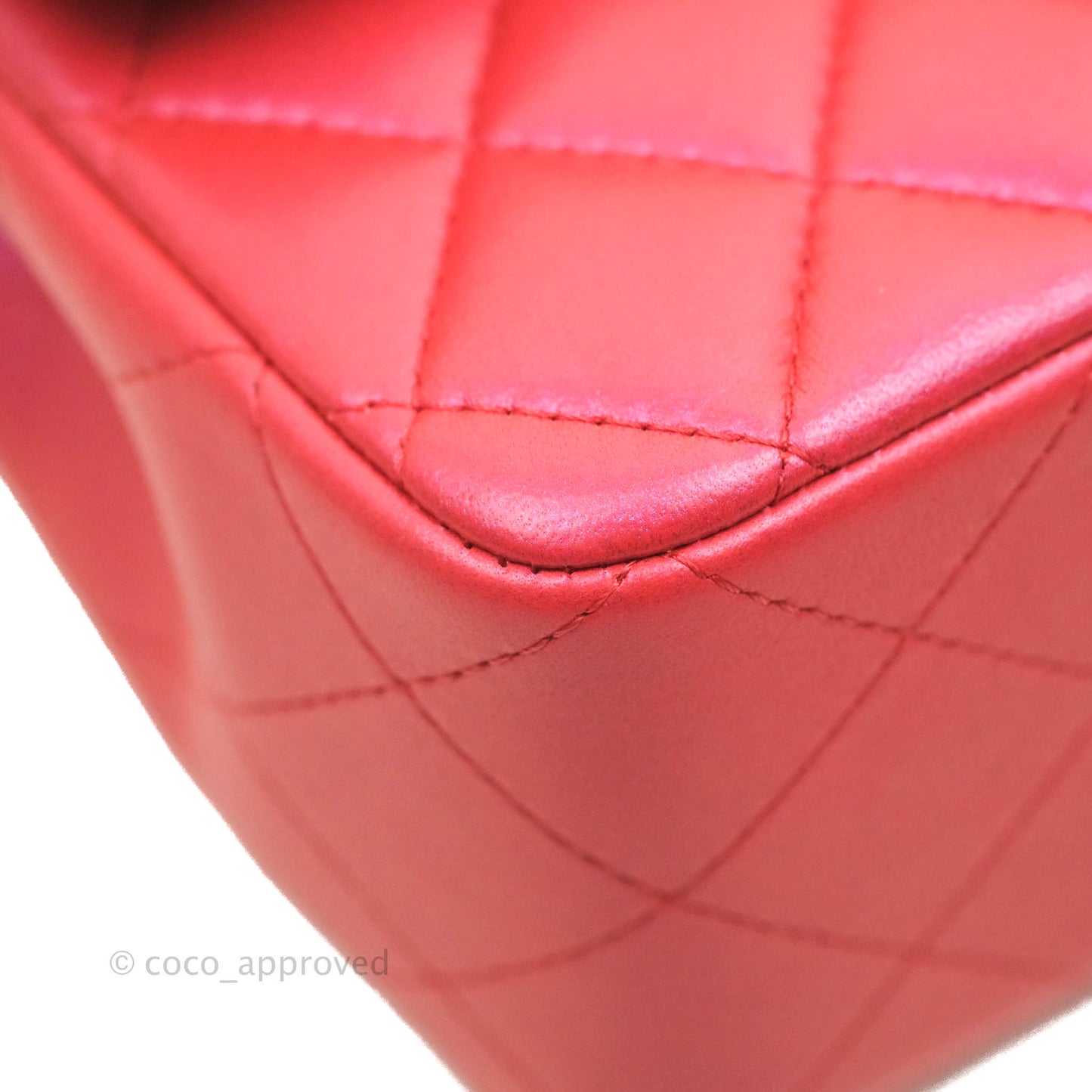 Chanel Top Handle Mini Rectangular Flap Bag Iridescent Red Lambskin Gold Hardware