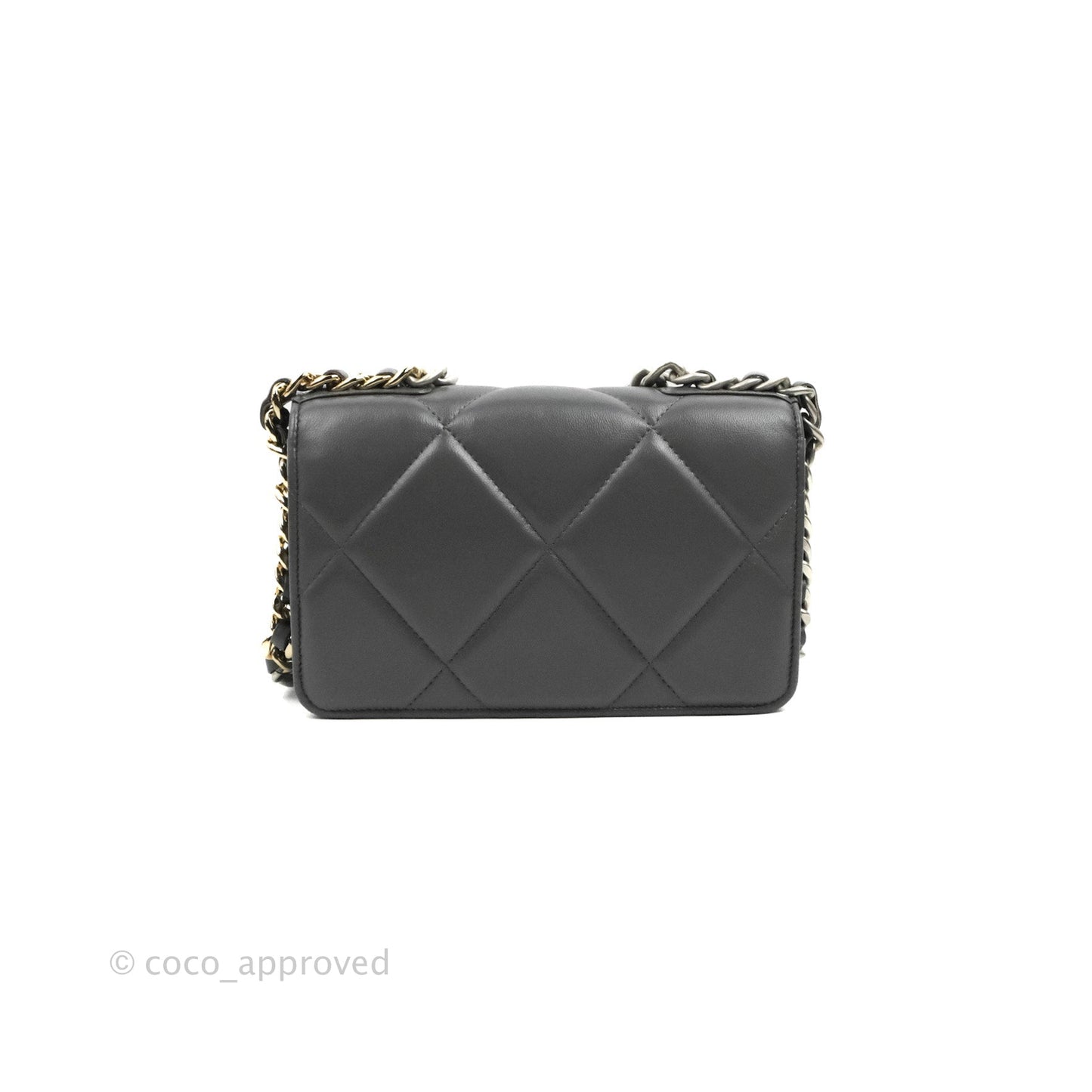 Chanel 19 Wallet on Chain WOC Dark Grey Lambskin Mixed Hardware