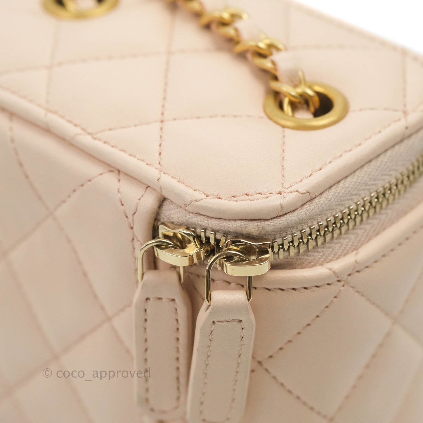 Chanel Classic Mini Pearl Crush Vanity With Chain Light Pink Lambskin Aged Gold Hardware