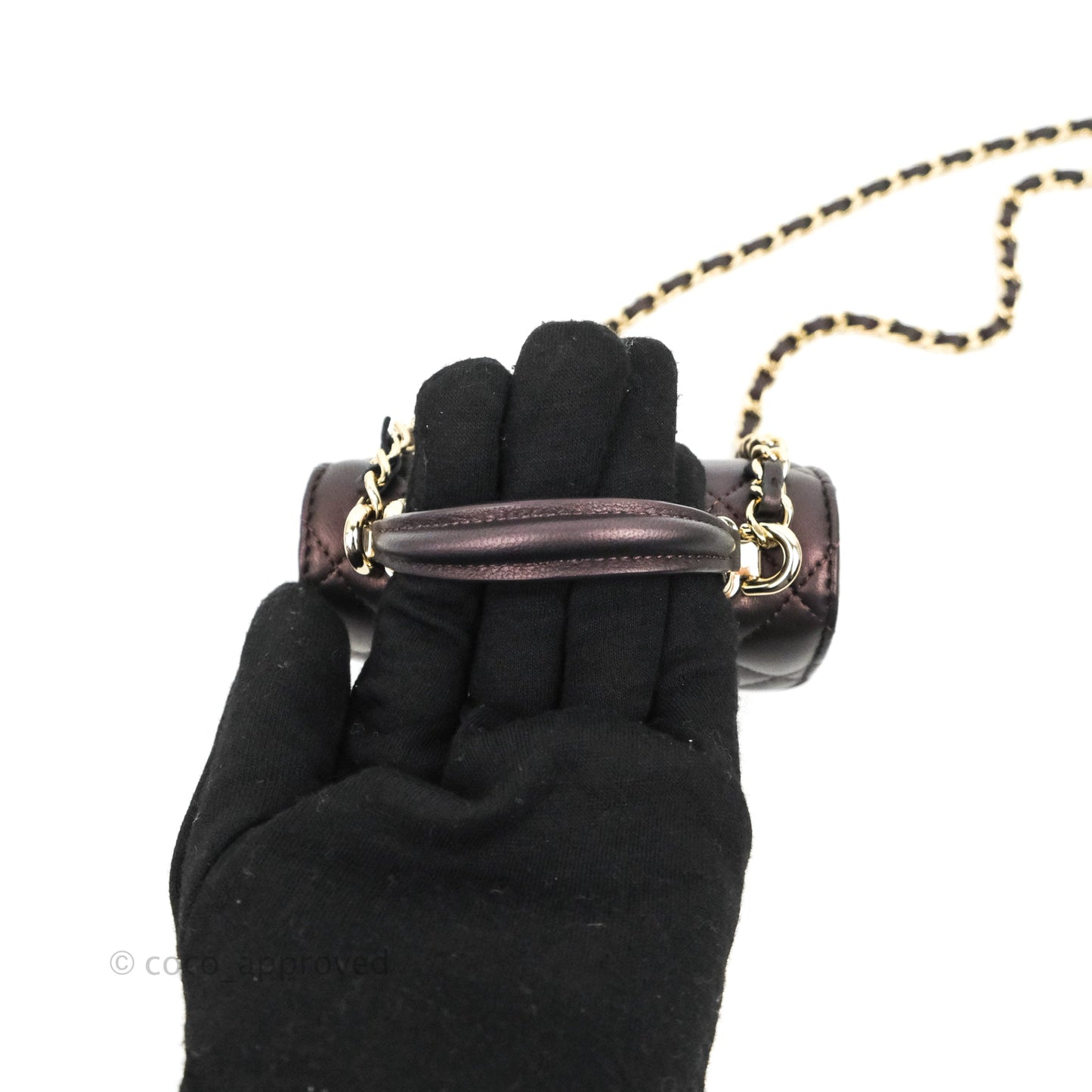 Chanel Mini Handle Clutch With Chain Iridescent Purple Lambskin Gold Hardware
