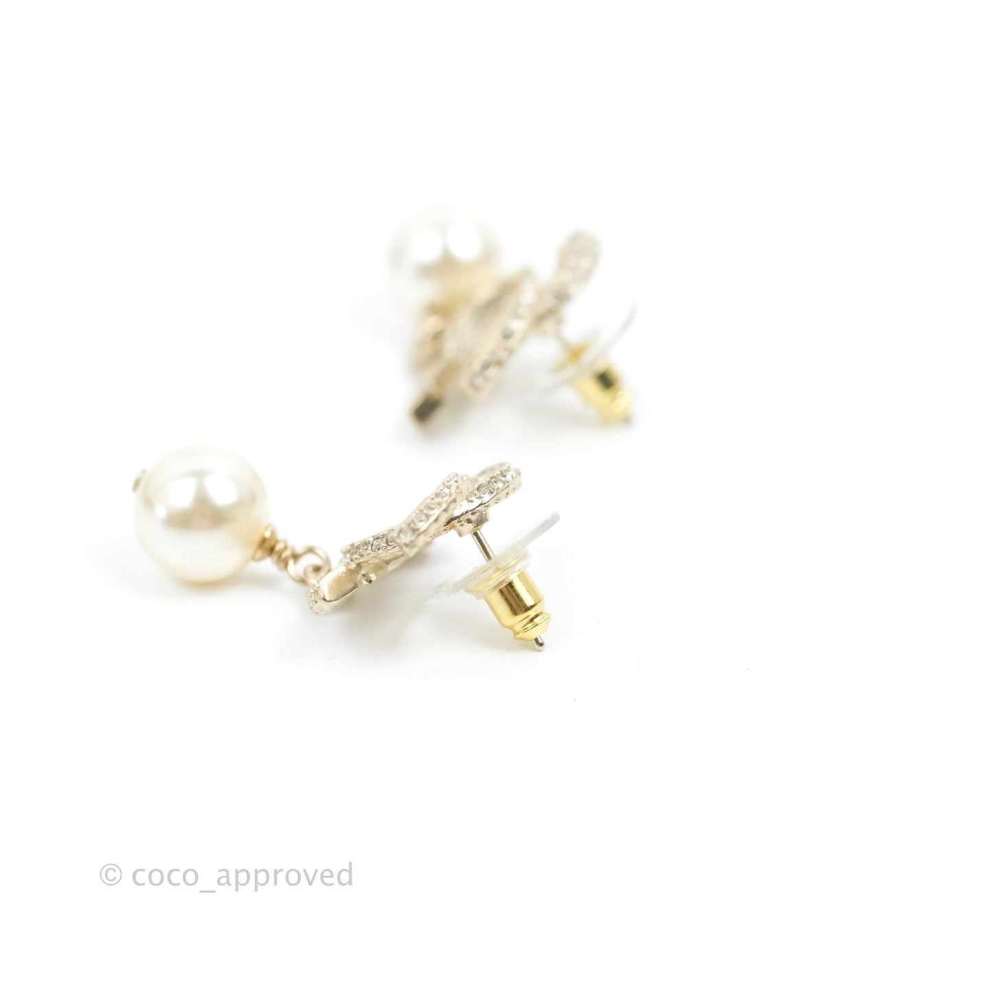 Chanel CC Crystal Pearl Drop Earrings Gold Tone 23V
