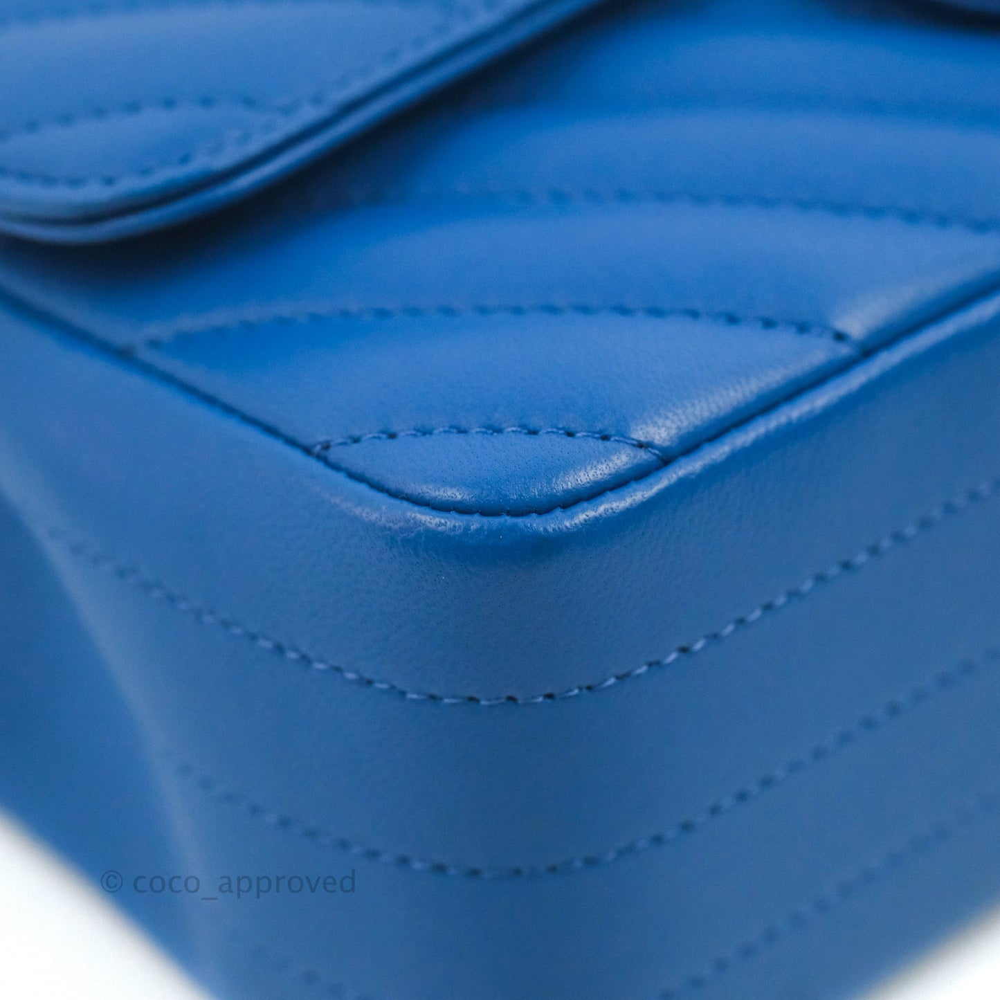 Chanel Chevron Mini Rectangular Flap Blue Lambskin Light Gold Hardware