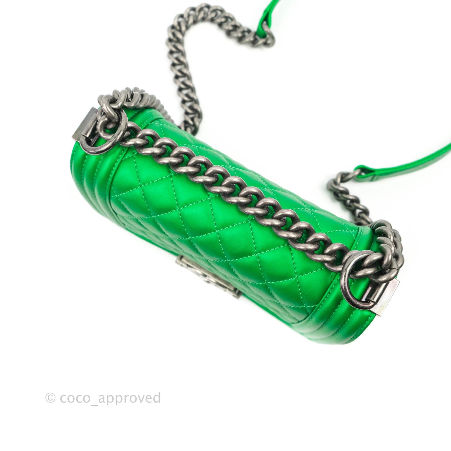 Chanel Small Boy Green Calfskin Ruthenium Hardware