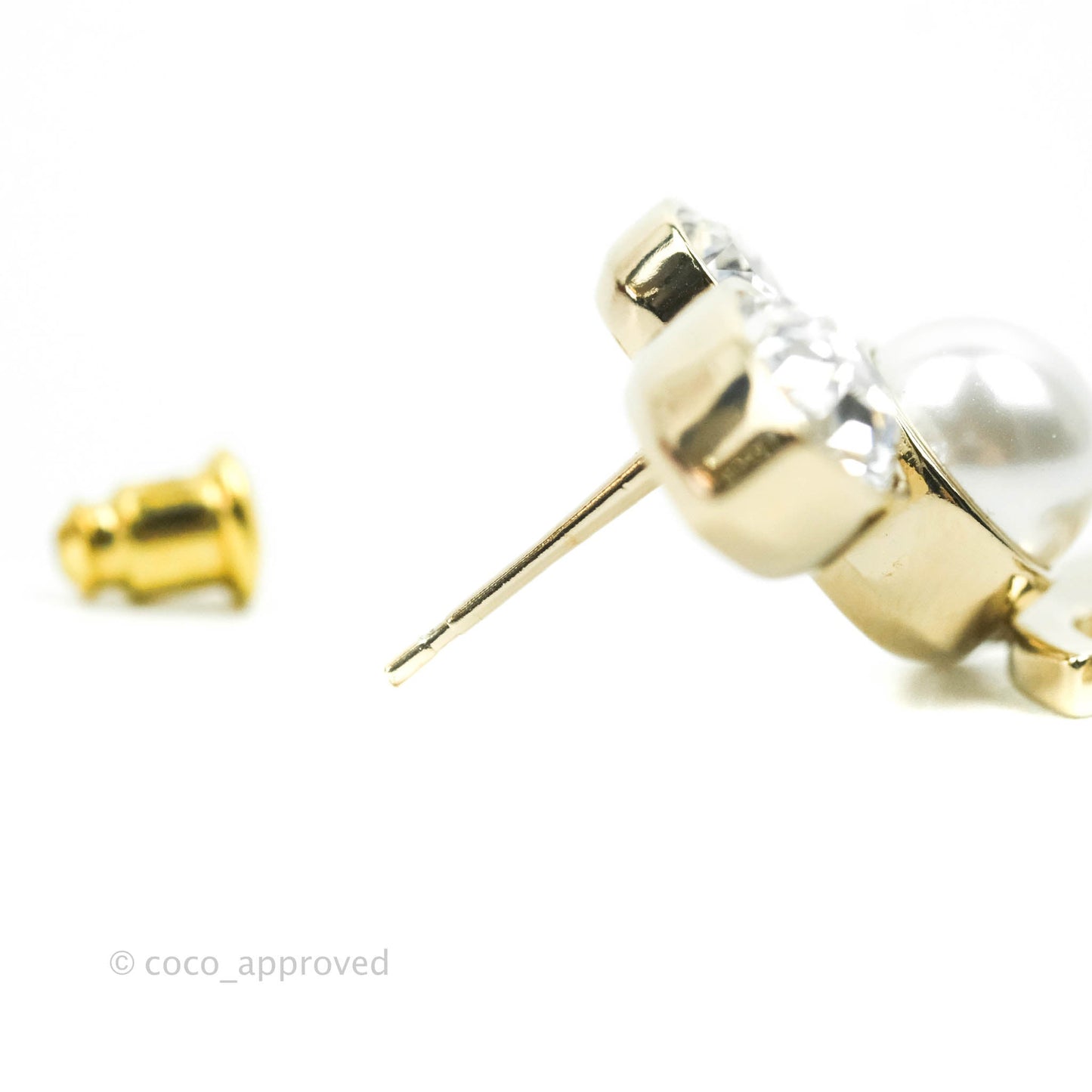 Chanel Crystal Pearl CC Drop Earrings Gold Tone 22C