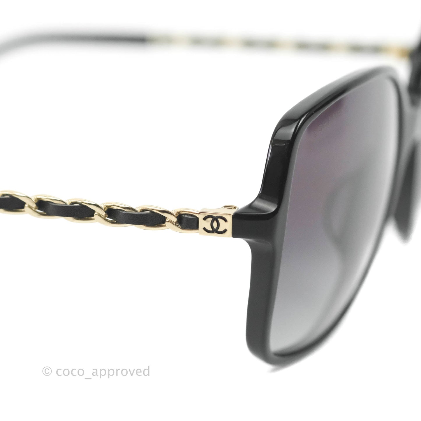 Chanel Black Acetate Frame Gradient Chain-Link Sunglasses Gold Tone
