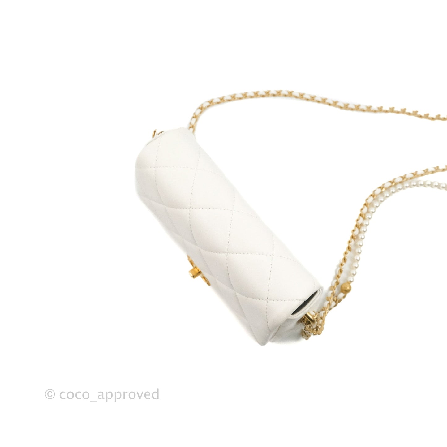 Chanel Quilted My Perfect Mini With Pearl White Lambskin Aged Gold Hardware