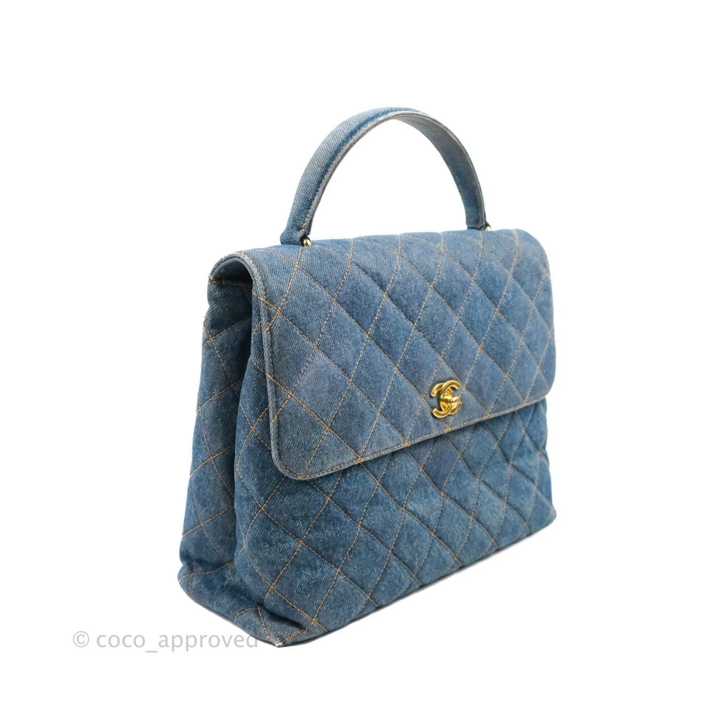 Chanel Vintage Quilted Kelly Bag Denim 24K Gold Hardware