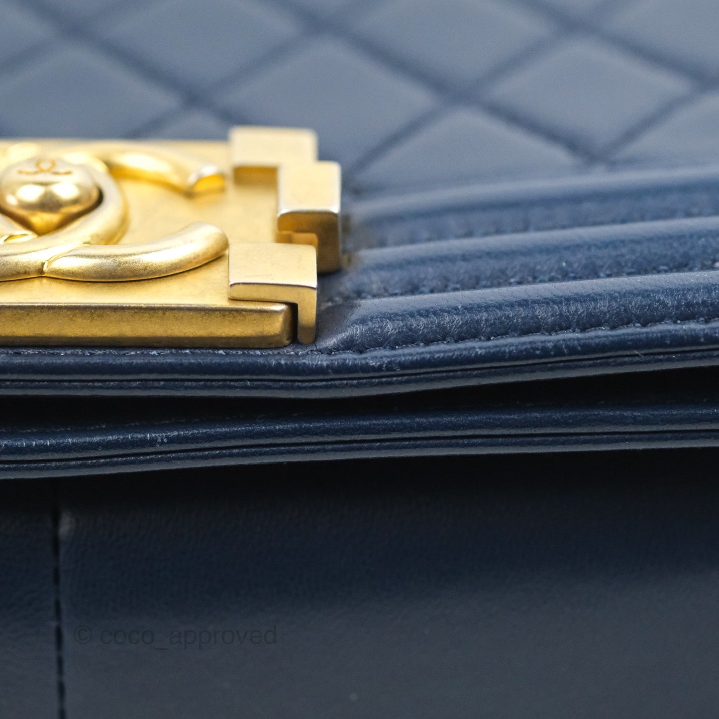 Chanel Quilted Medium Boy Navy Lambskin Aged Gold Hardware