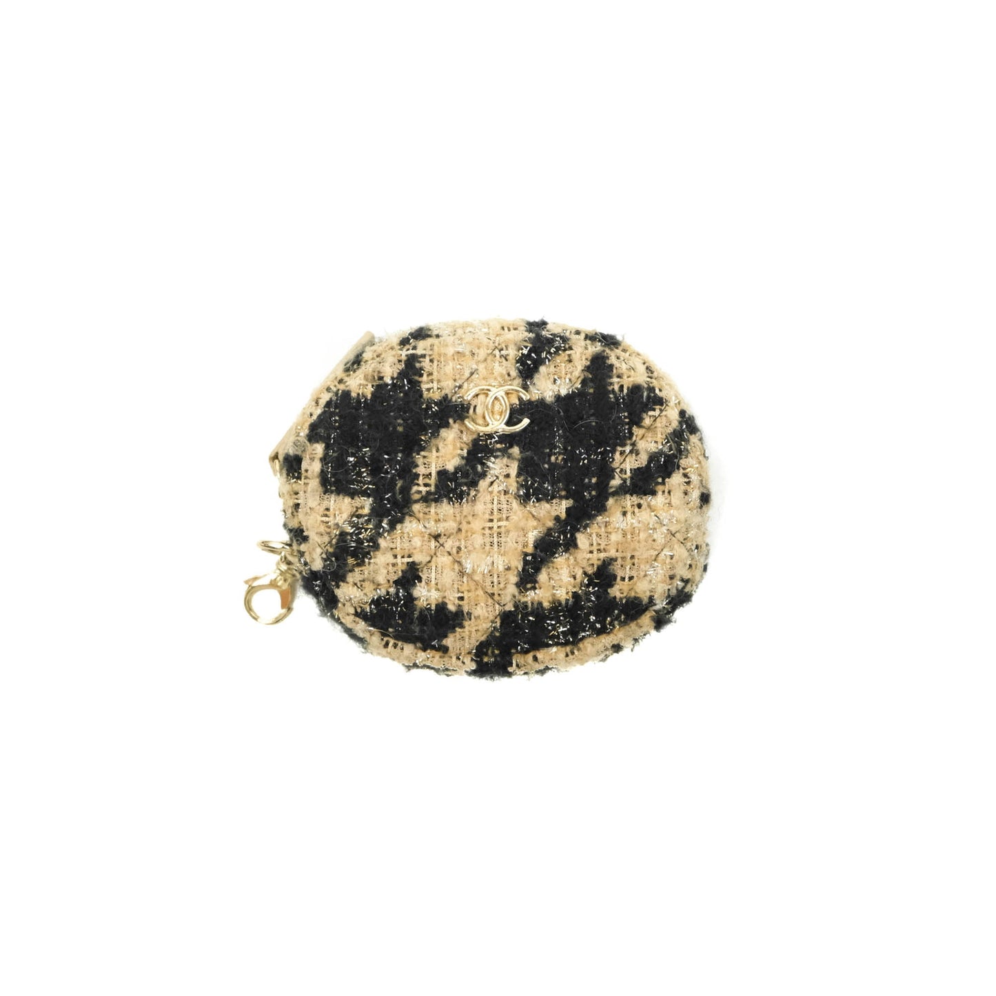 Chanel Wallet On Chain WOC Houndstooth Beige Black Tweed Gold Hardware