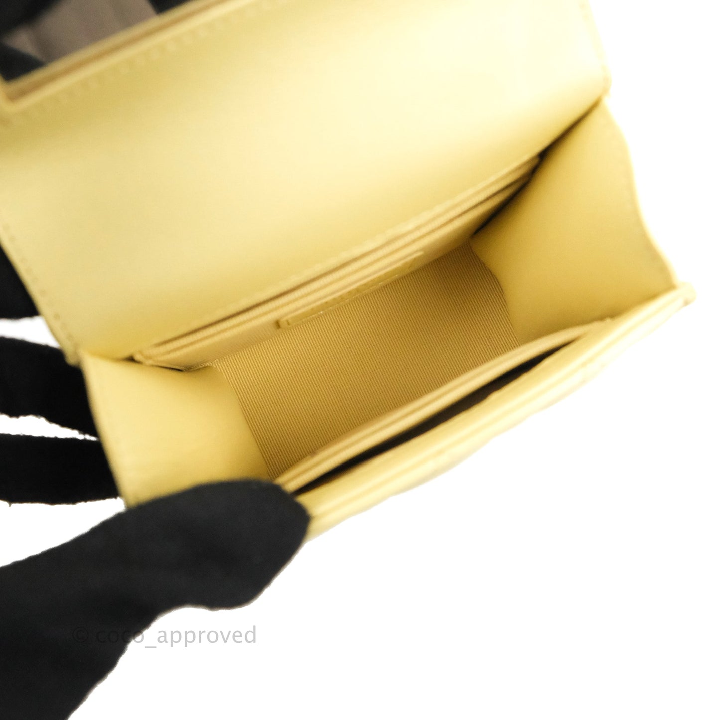 Chanel Mini Handle Clutch With Chain Yellow Lambskin Gold Hardware