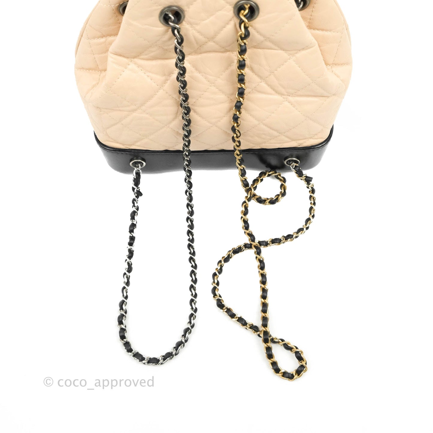 Chanel Small Gabrielle Backpack Beige Black Aged Calfskin
